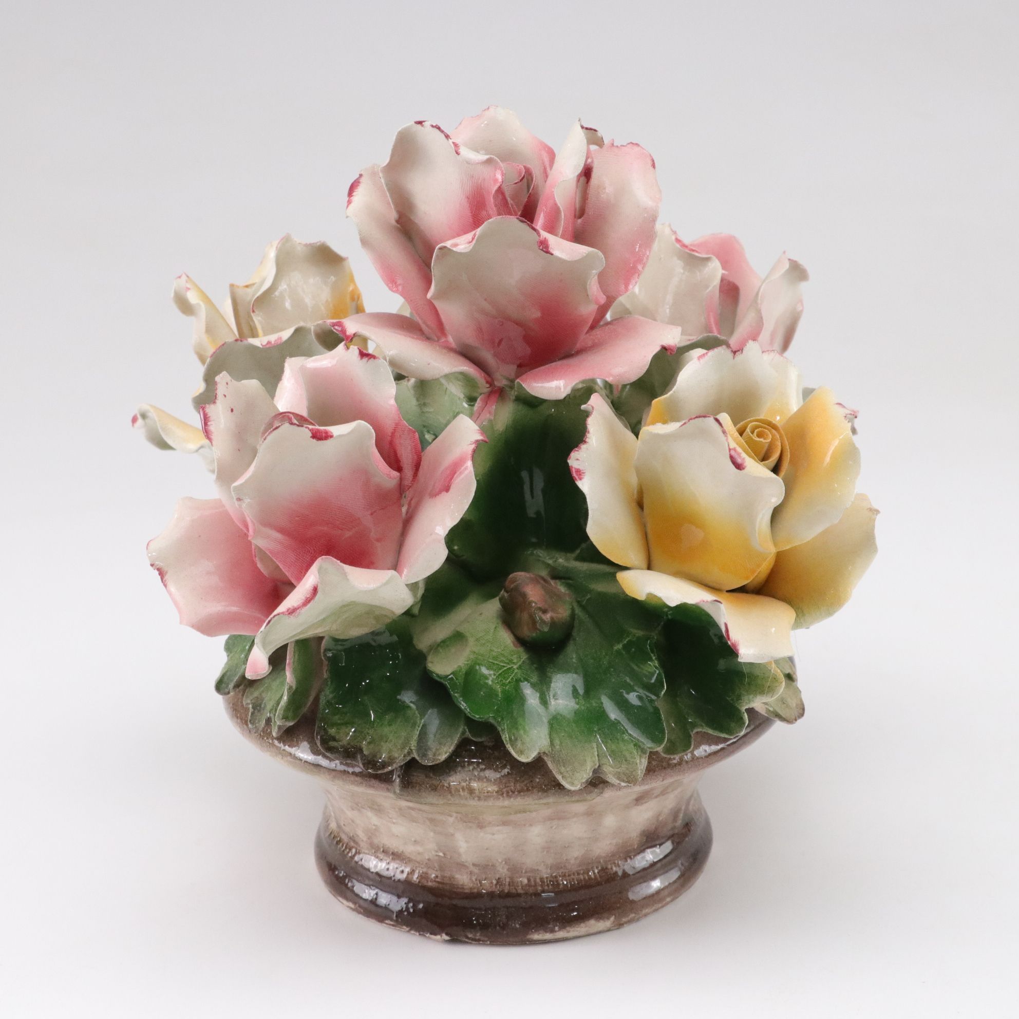 Hand-Painted Capodimonte Porcelain Rose Sculptures