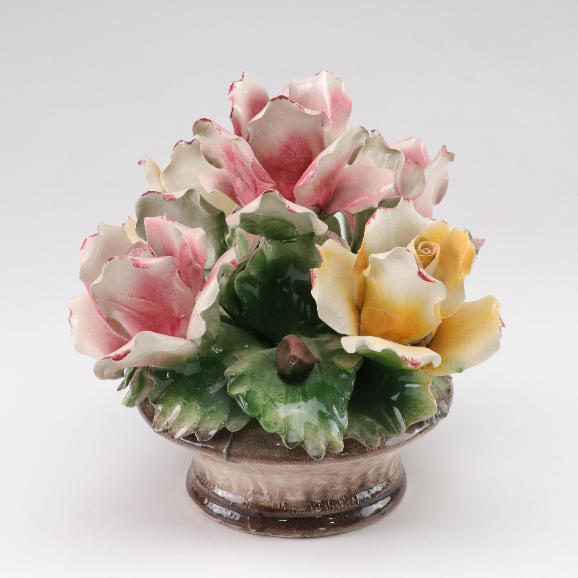 Hand-Painted Capodimonte Porcelain Rose Sculptures