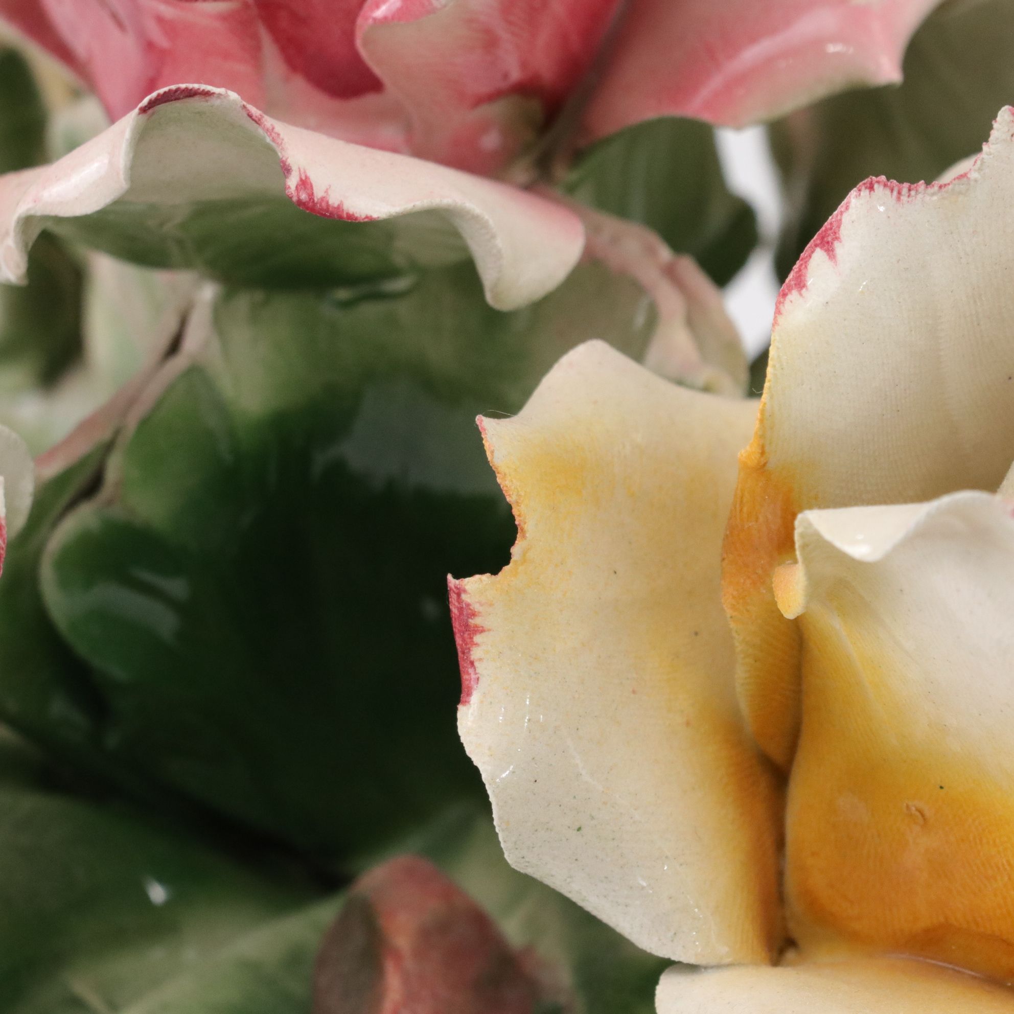 Hand-Painted Capodimonte Porcelain Rose Sculptures