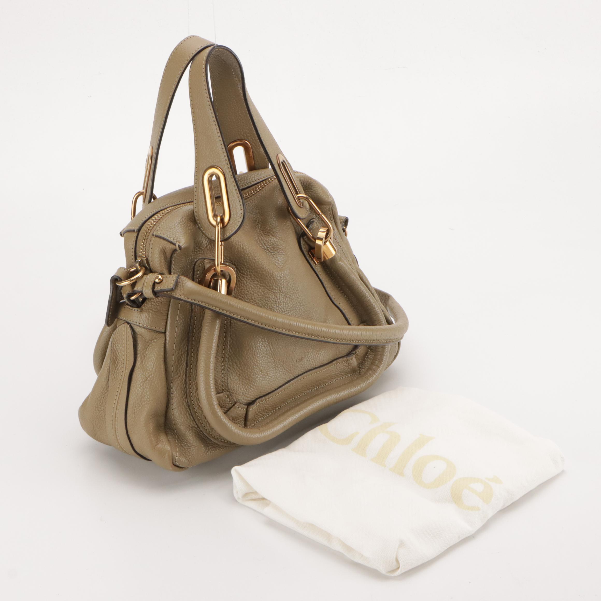 Chloé Paraty Two-Way Bag in Beige Grained Calfskin Leather