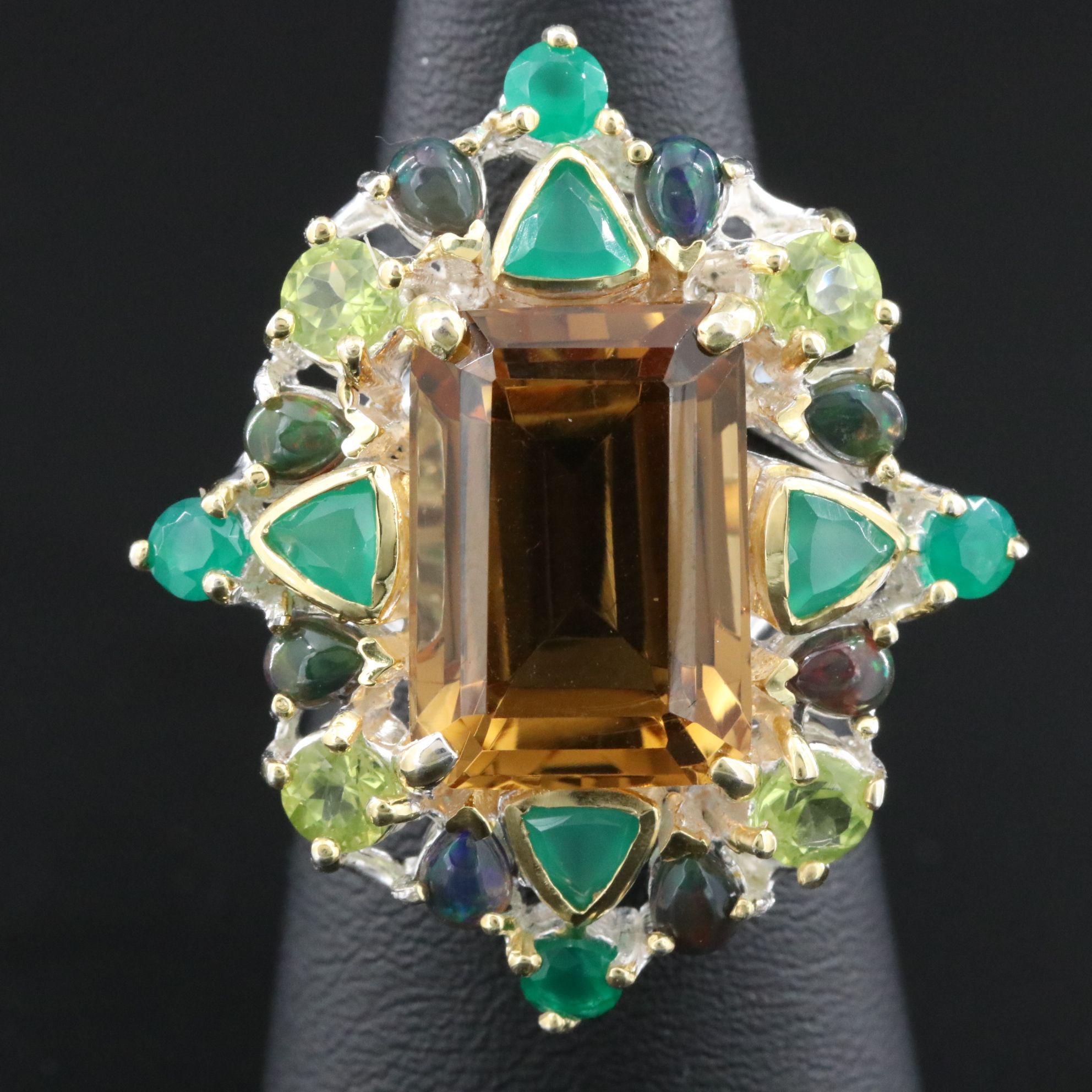 Sterling Citrine, Peridot and Chalcedony Ring
