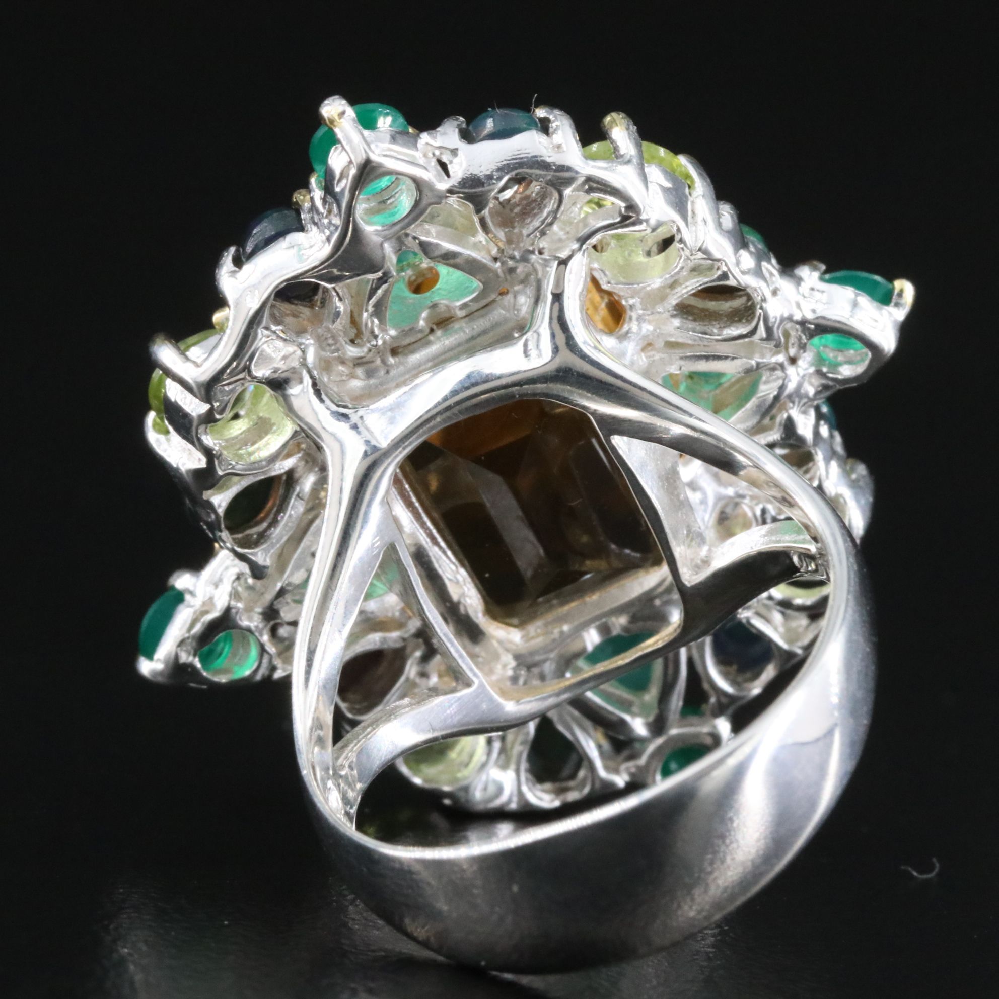Sterling Citrine, Peridot and Chalcedony Ring