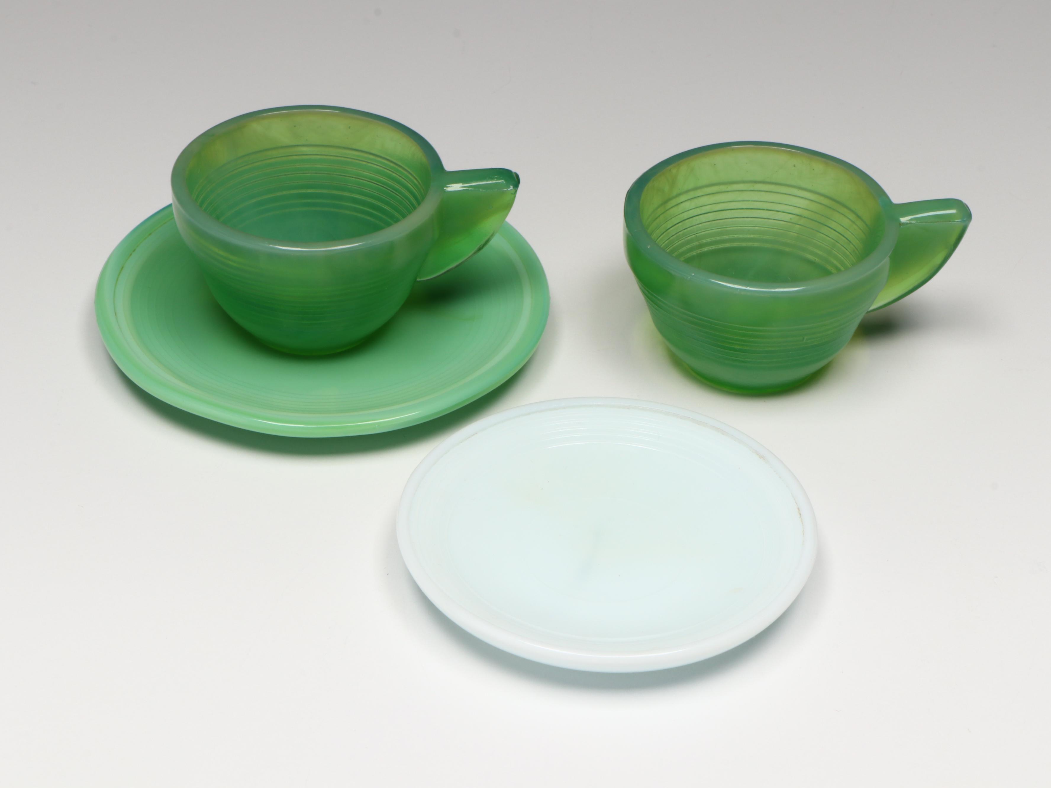 Akro Agate Uranium Glass Miniature Pitcher, Tumblers and More Tableware