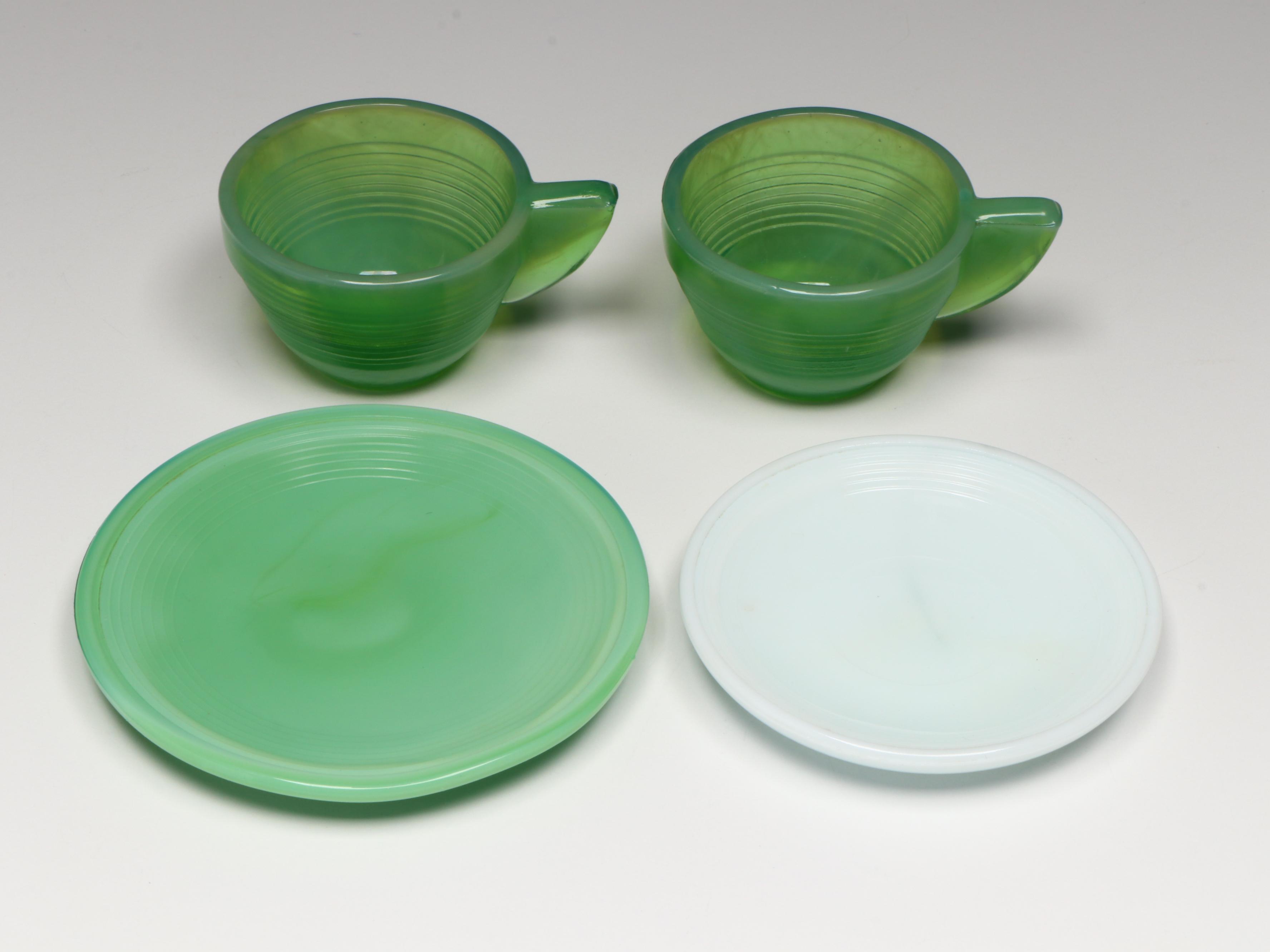 Akro Agate Uranium Glass Miniature Pitcher, Tumblers and More Tableware