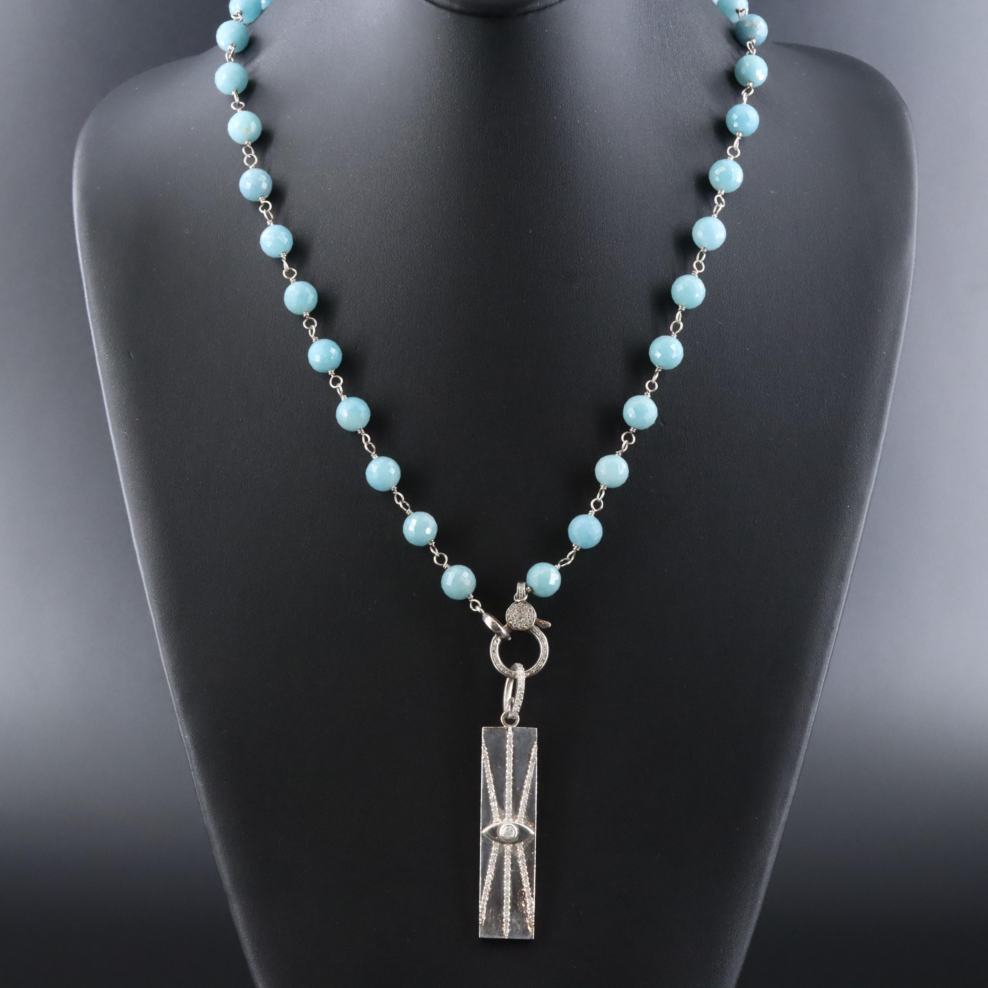 Sheryl Lowe Sterling Quartz and Diamond Pendant Necklace