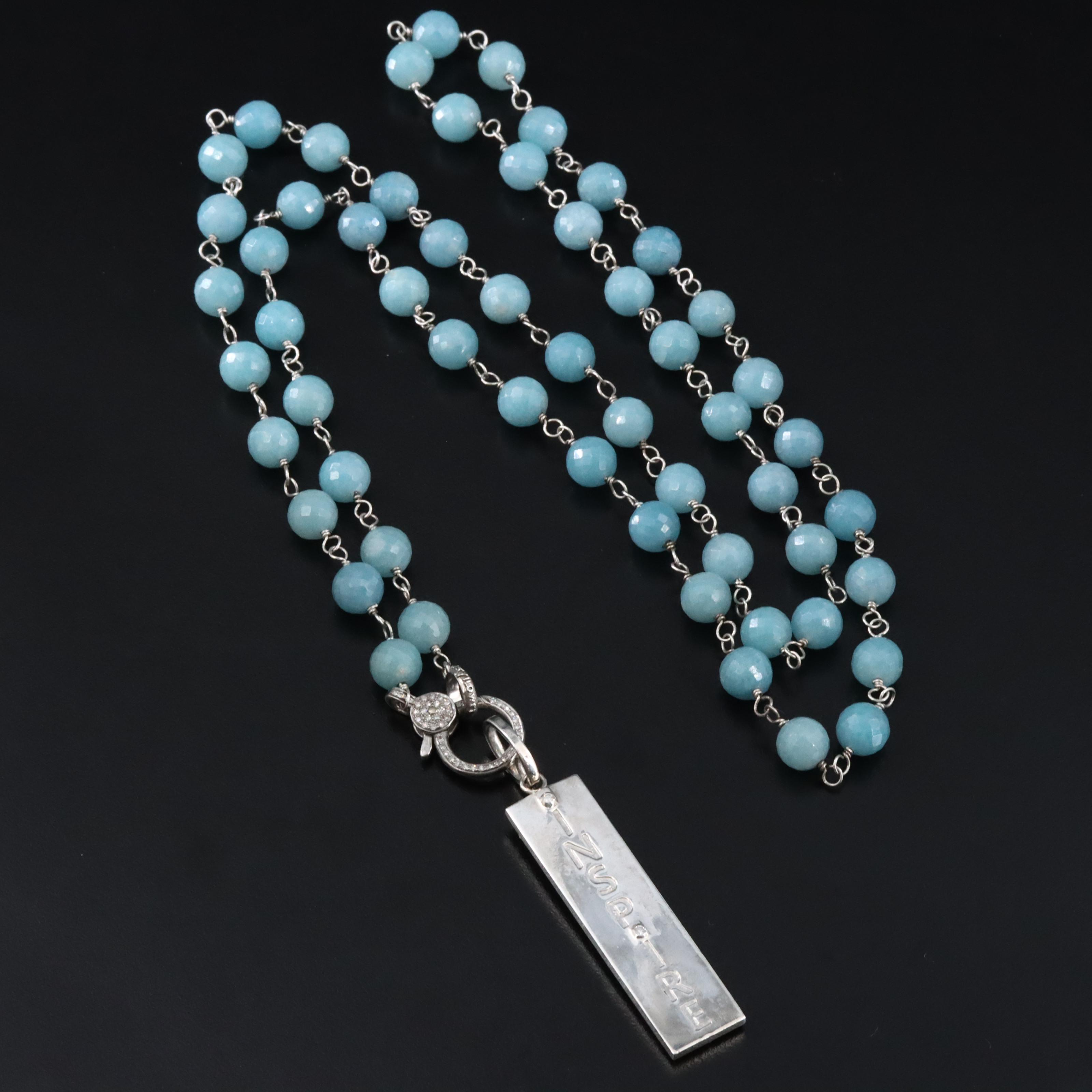 Sheryl Lowe Sterling Quartz and Diamond Pendant Necklace