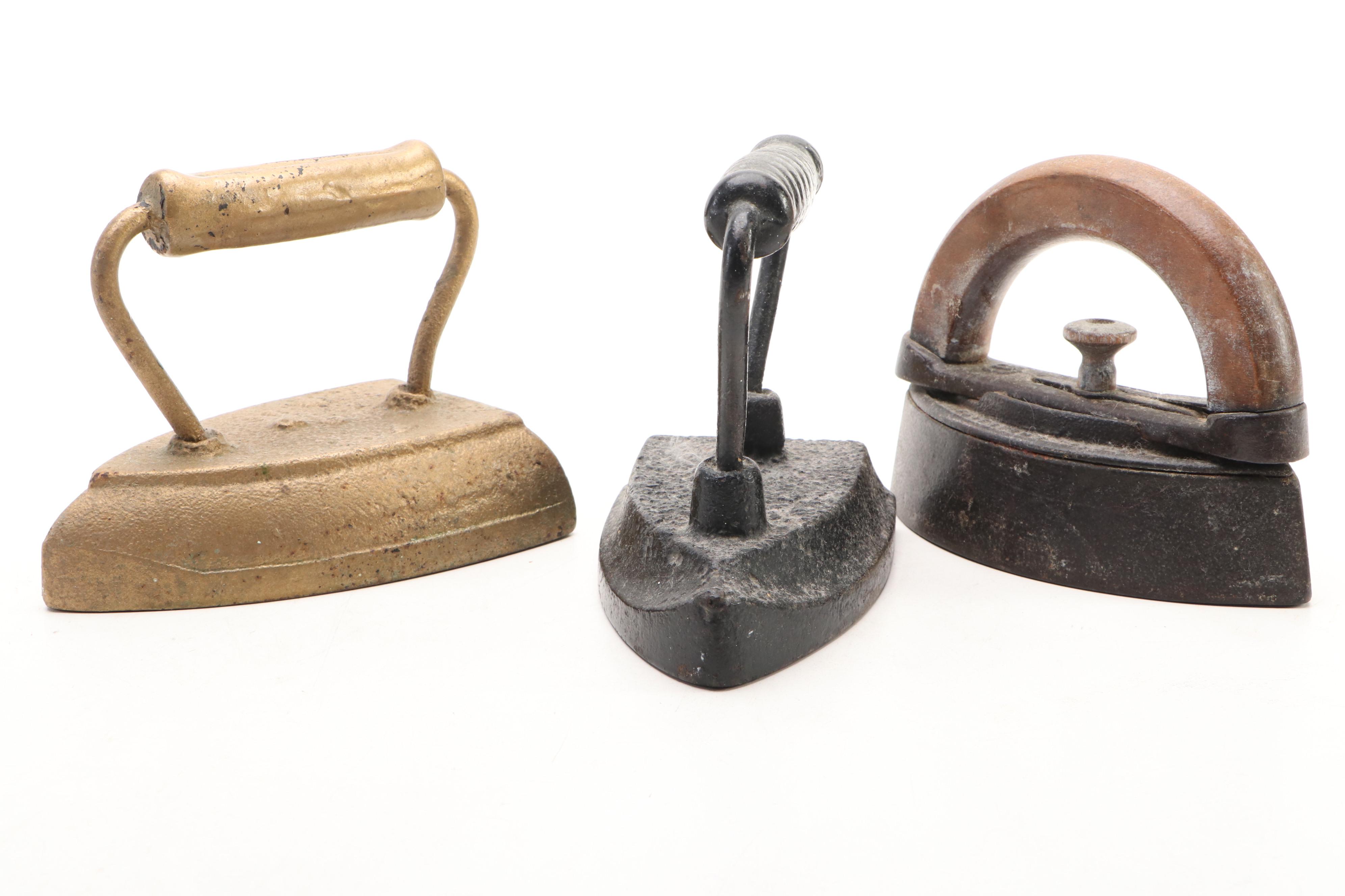 Antique Sad Irons with Wood and Twisted Metal Handles