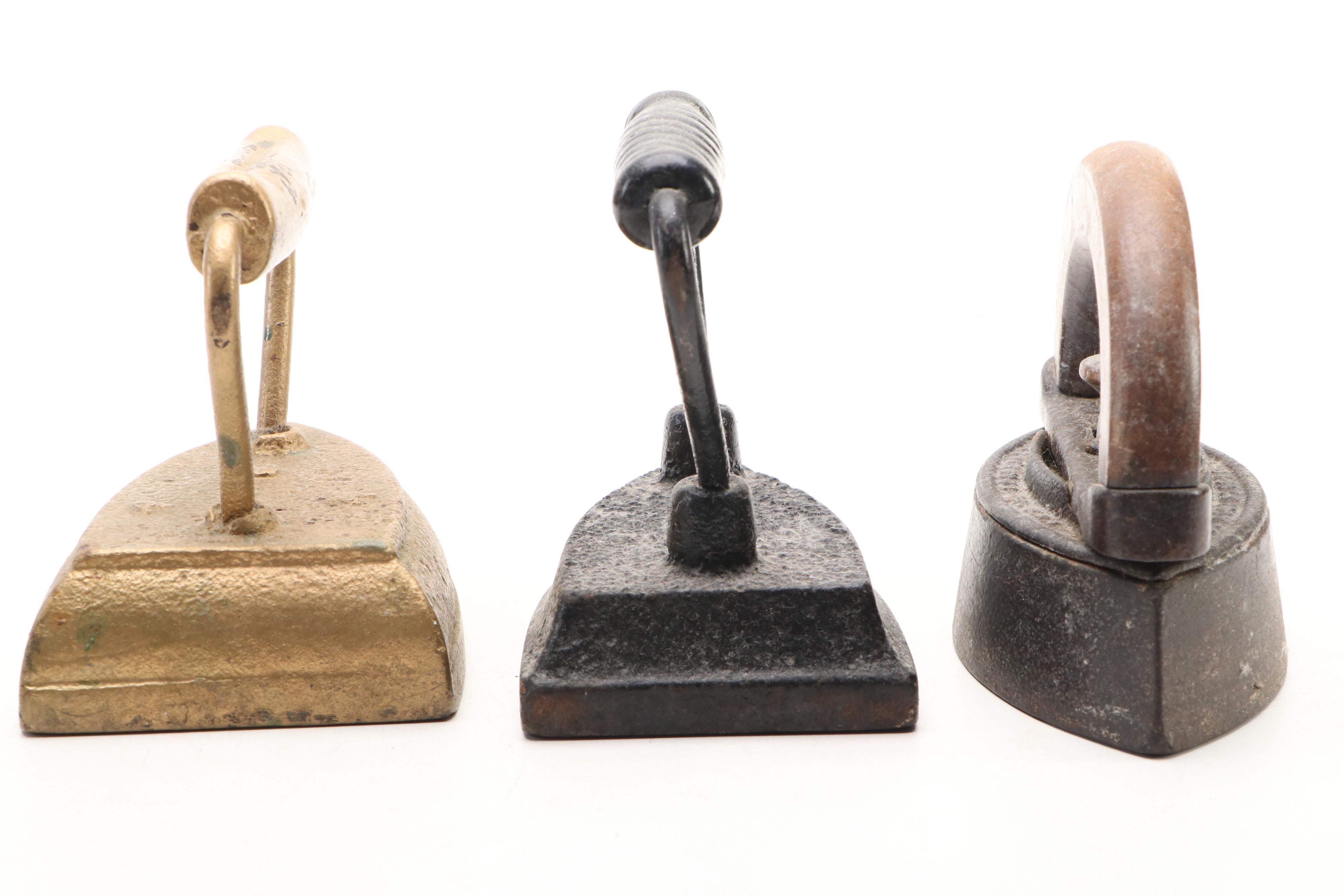 Antique Sad Irons with Wood and Twisted Metal Handles