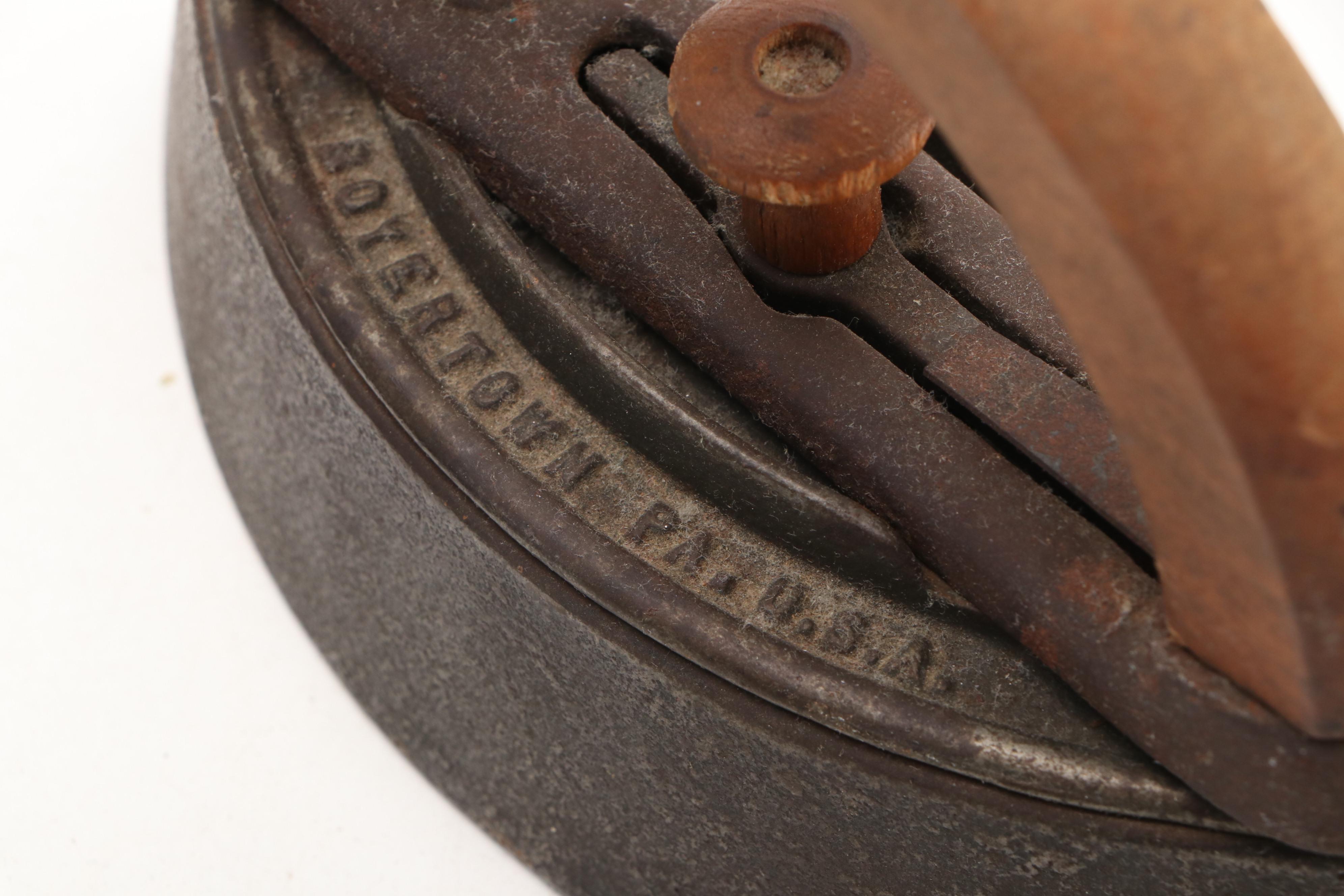 Antique Sad Irons with Wood and Twisted Metal Handles