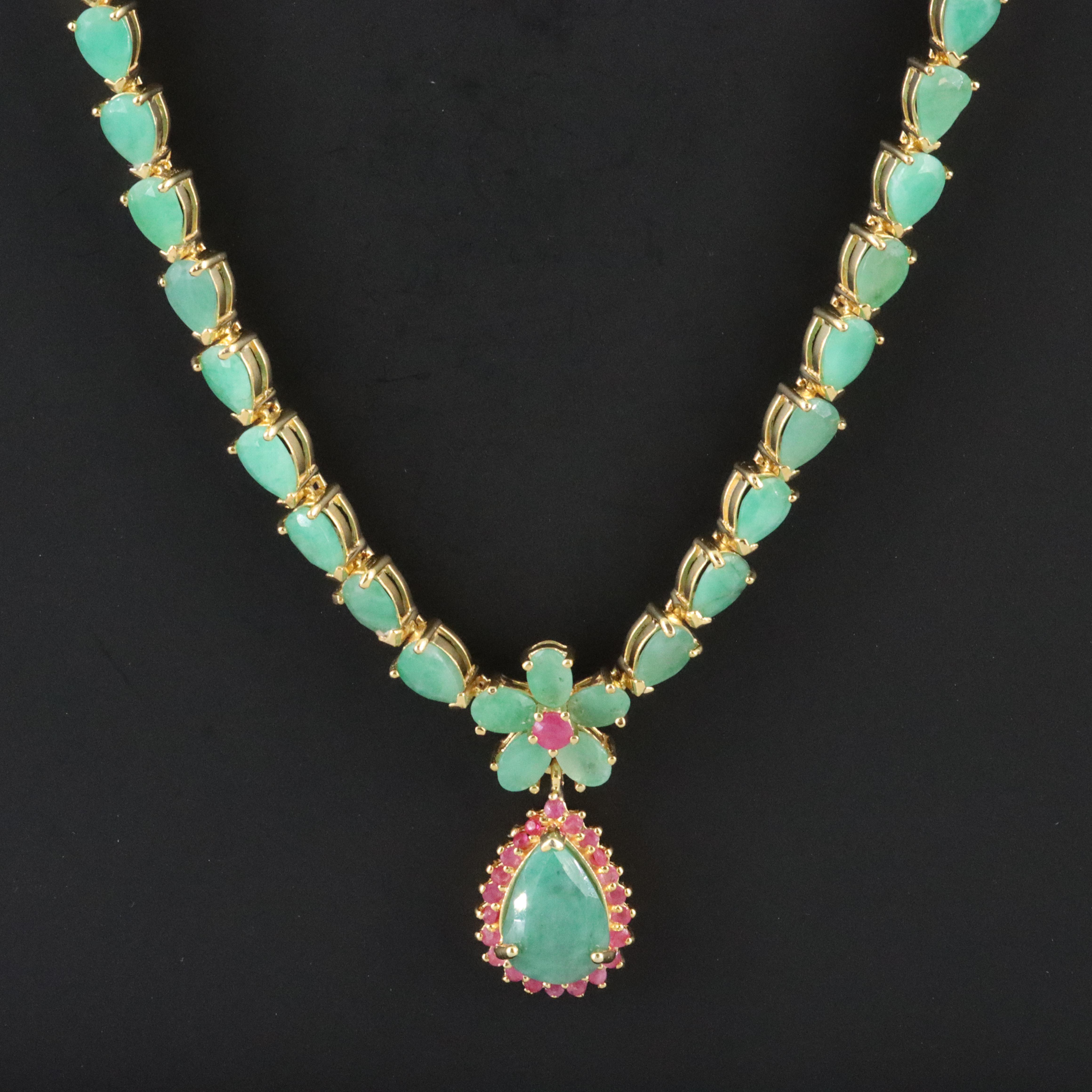 Sterling Emerald and Ruby Necklace