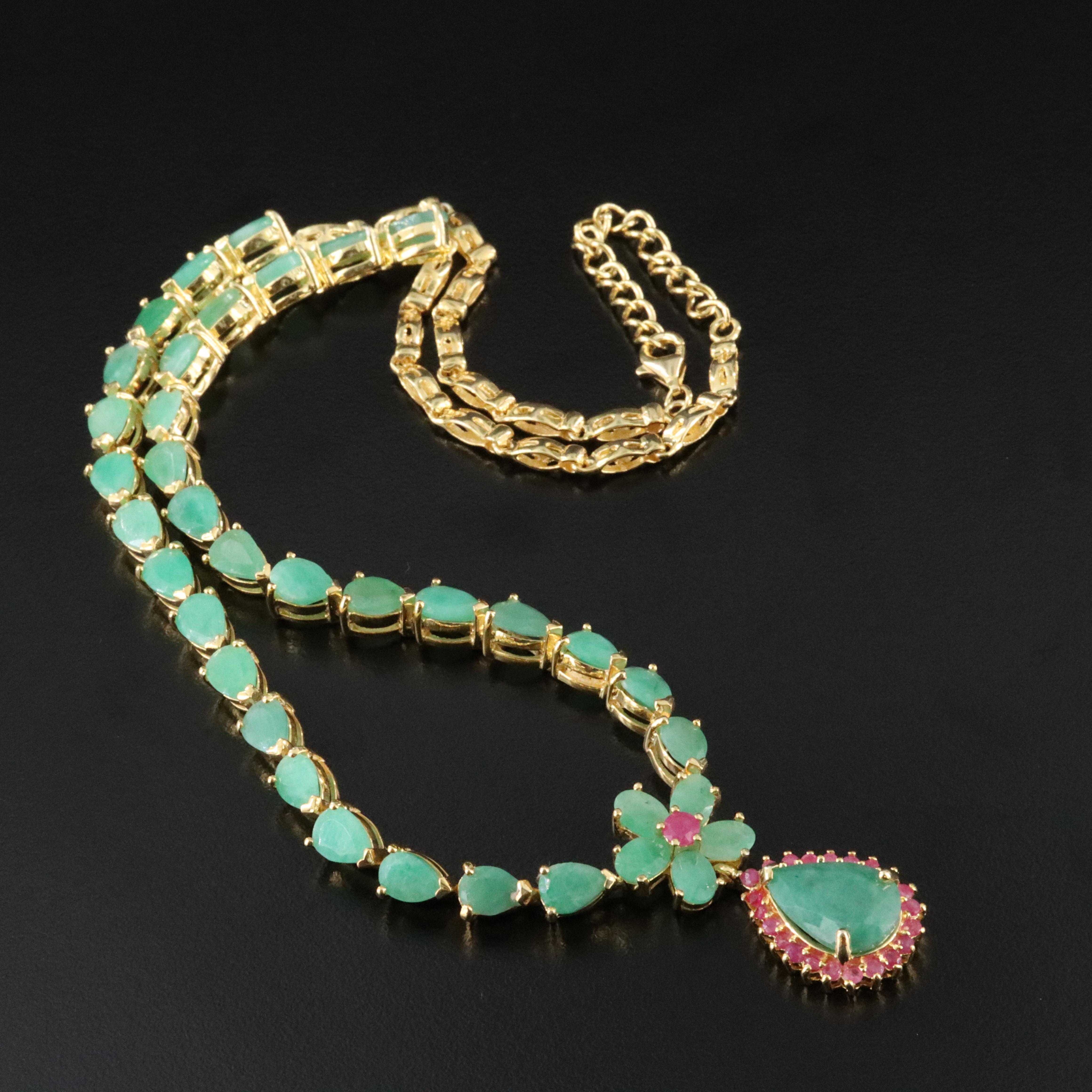 Sterling Emerald and Ruby Necklace