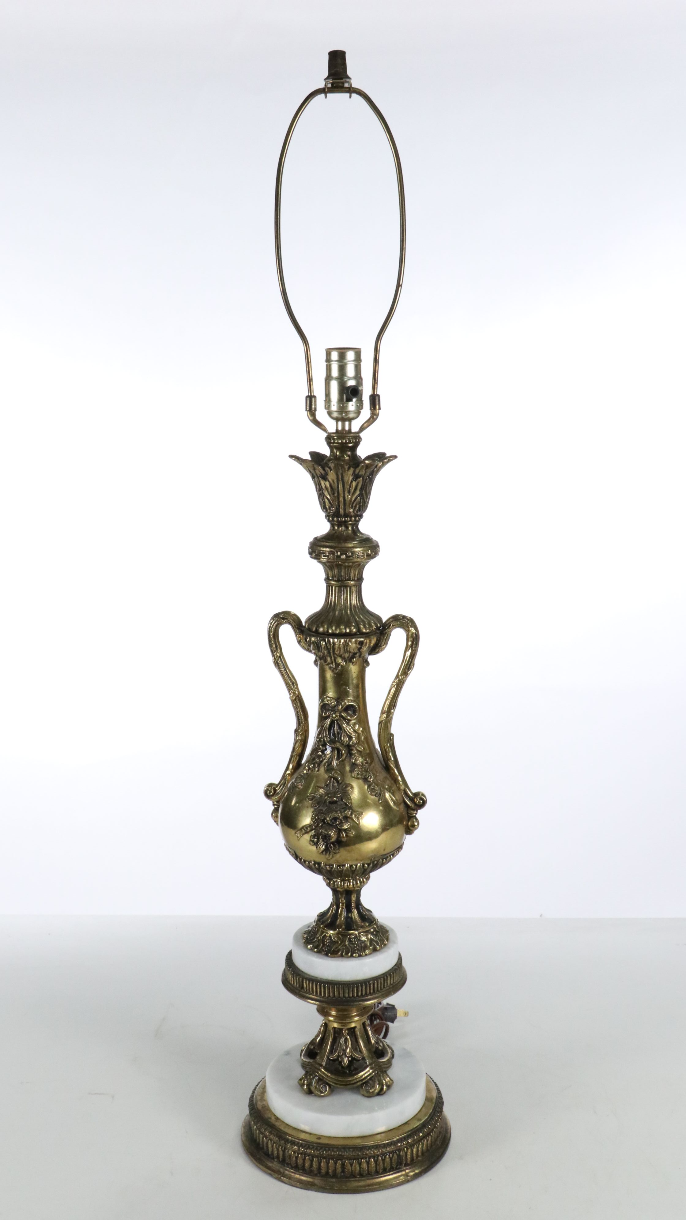 Italian Renaissance Style Gilt Metal and Marble Console Lamps, Vintage