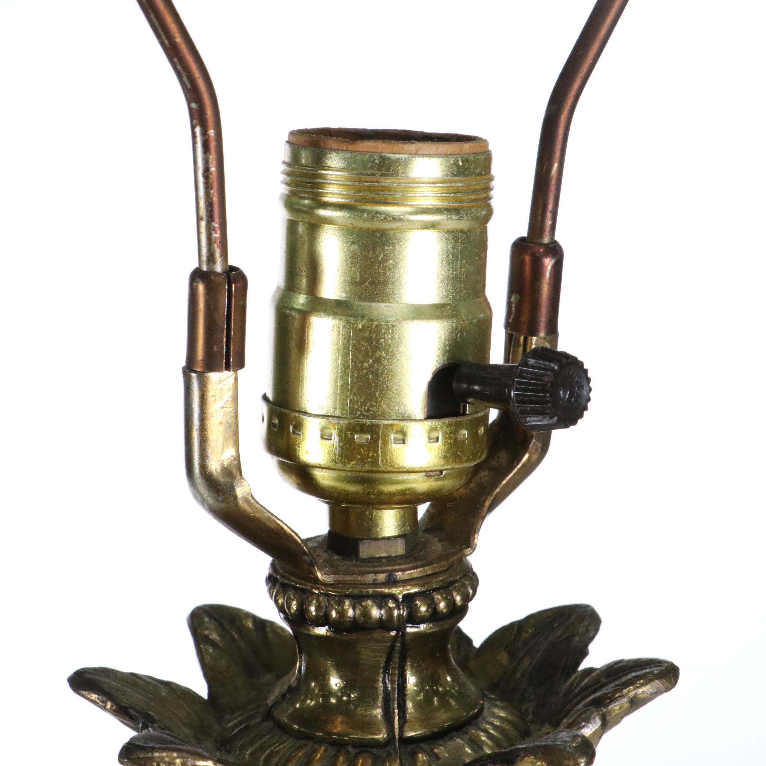 Italian Renaissance Style Gilt Metal and Marble Console Lamps, Vintage