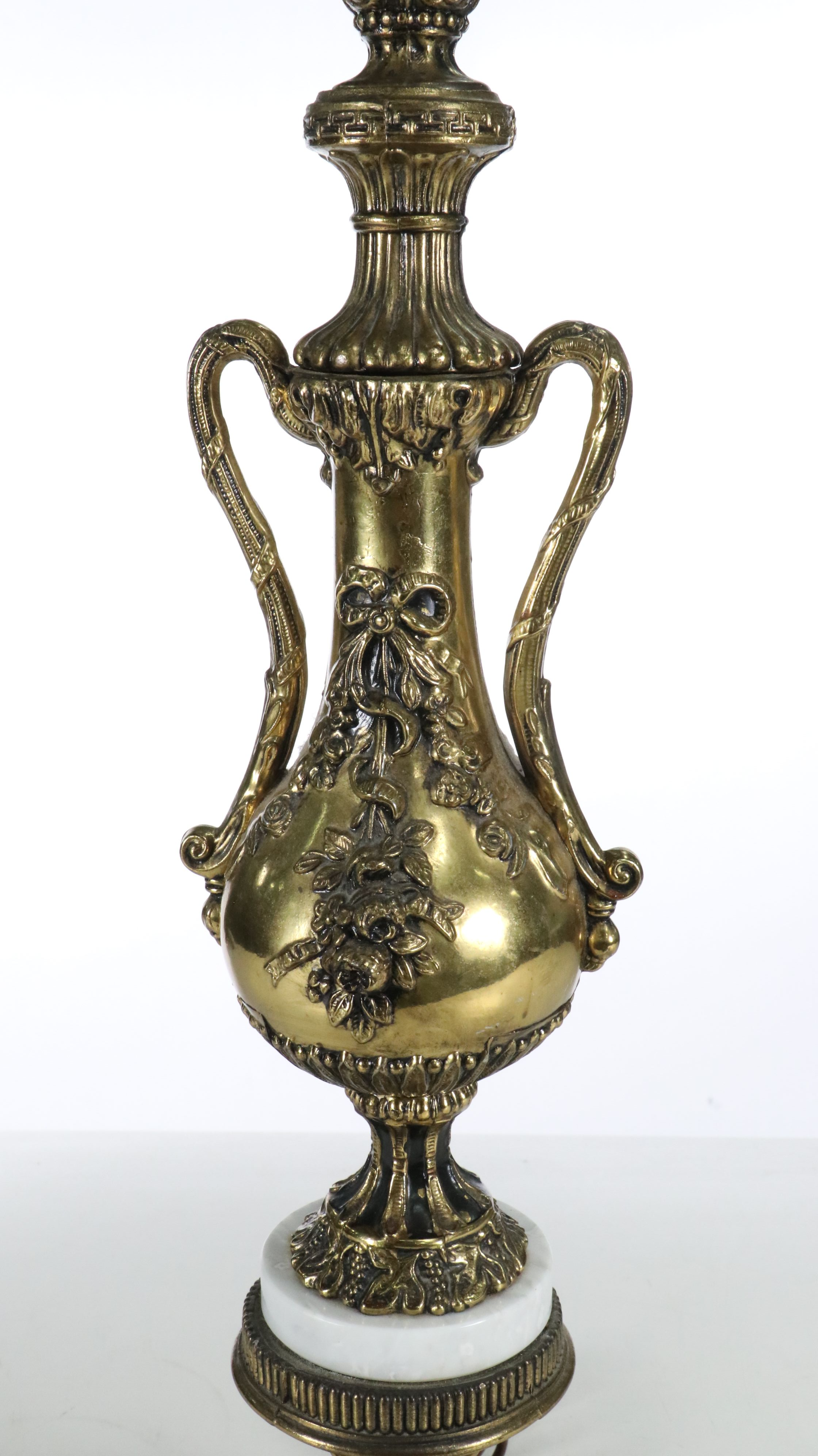 Italian Renaissance Style Gilt Metal and Marble Console Lamps, Vintage