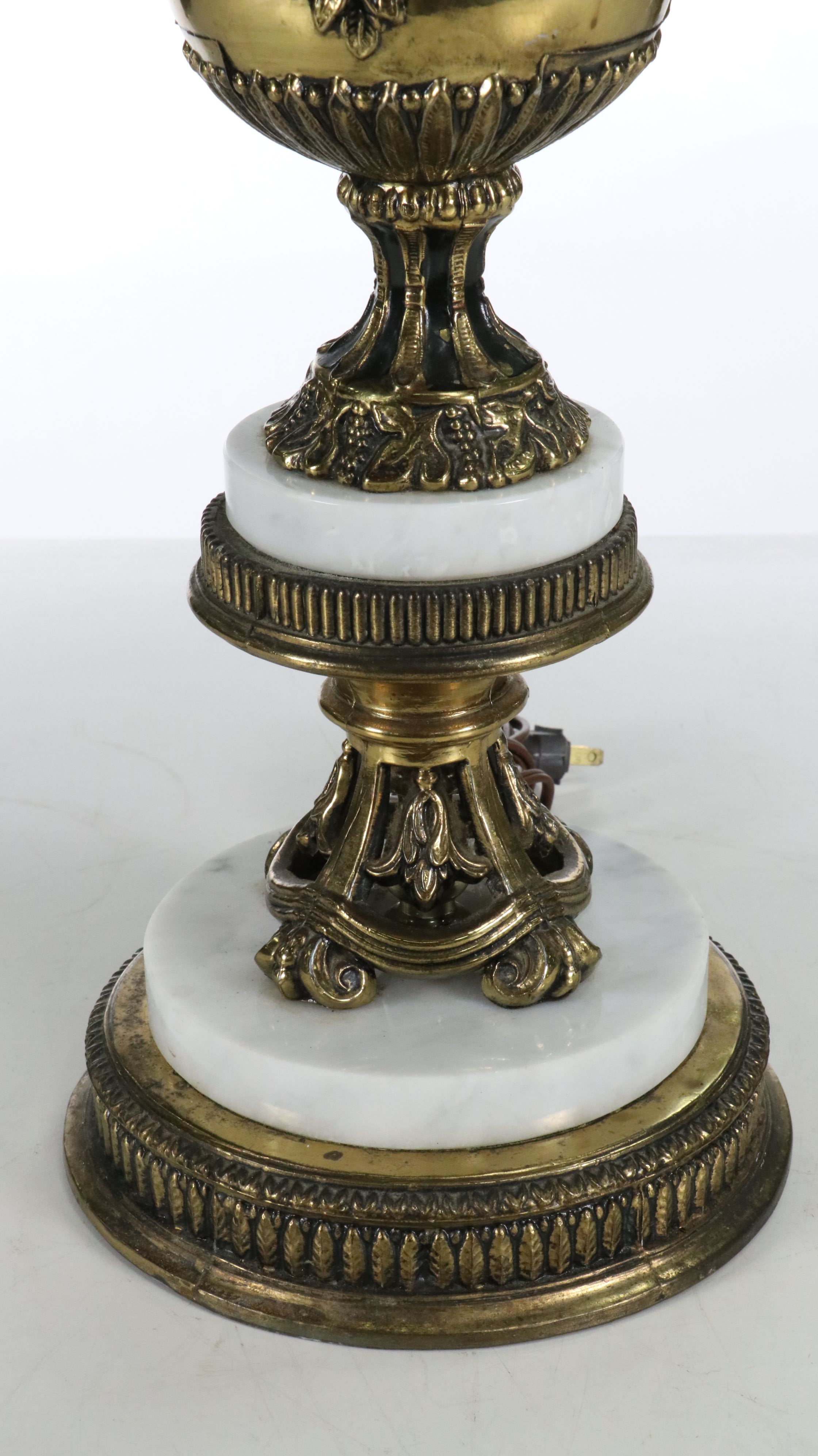 Italian Renaissance Style Gilt Metal and Marble Console Lamps, Vintage