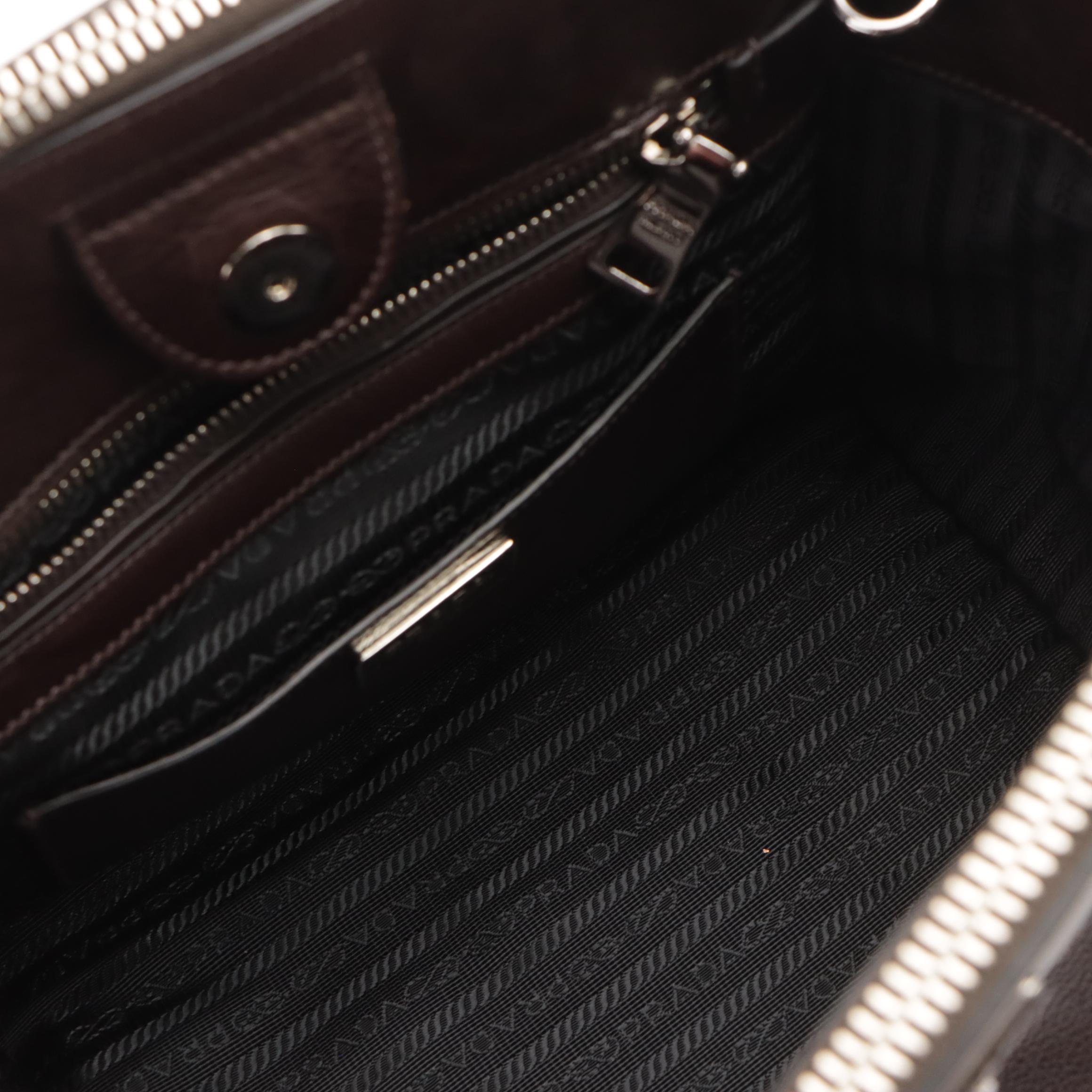 Prada Twin Pocket Two-Way Tote in Dark Chocolate Brown Glaced Calfskin Leather