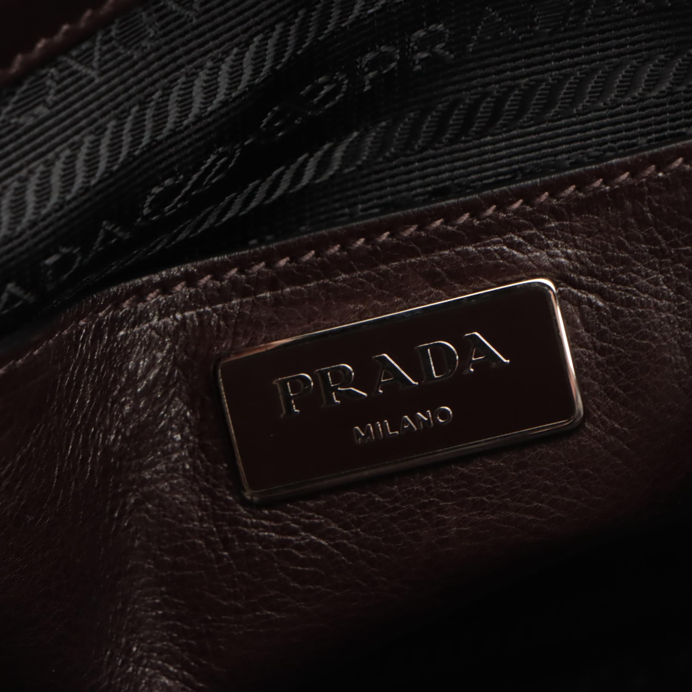 Prada Twin Pocket Two-Way Tote in Dark Chocolate Brown Glaced Calfskin Leather