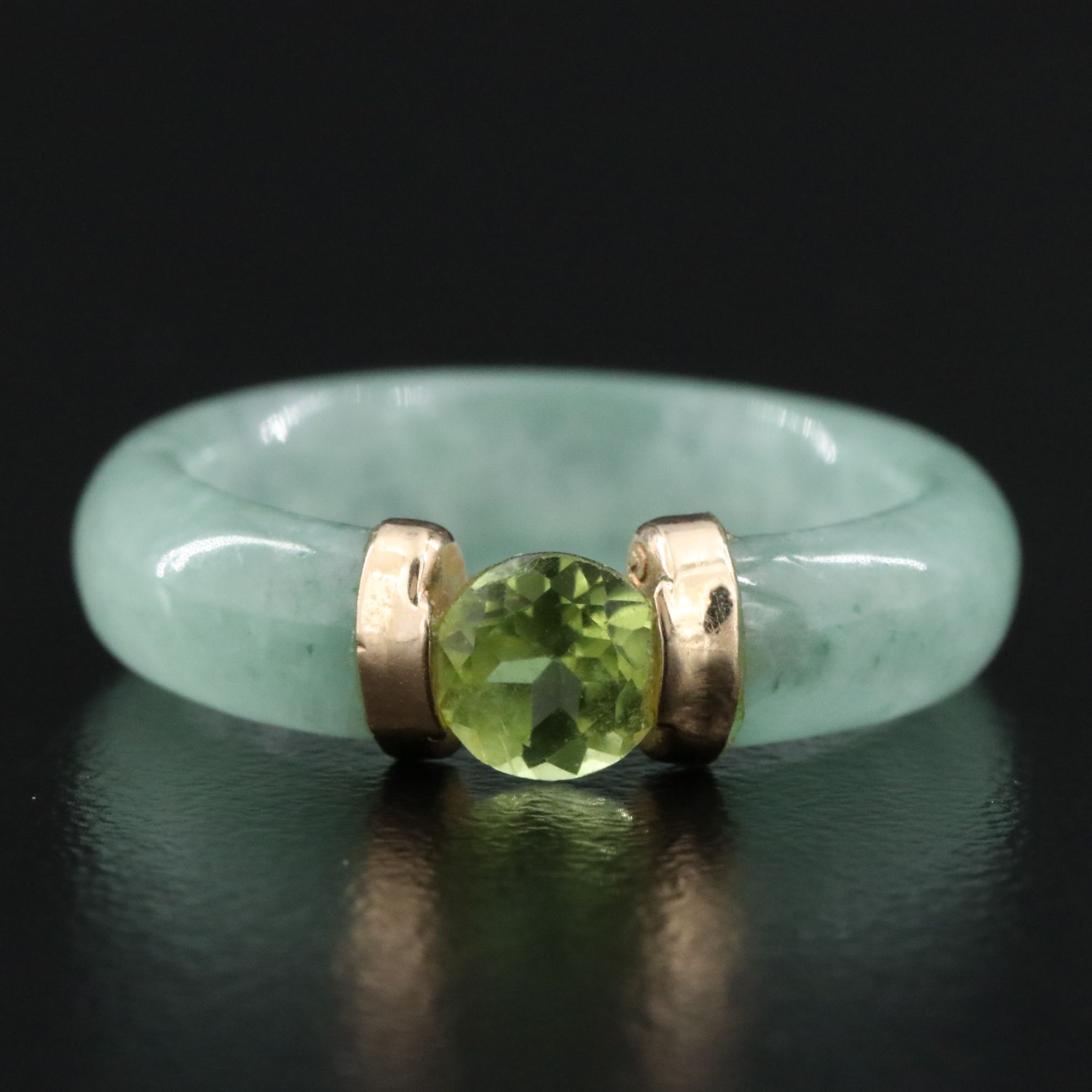 Jadeite and Peridot Ring with 10K Accent