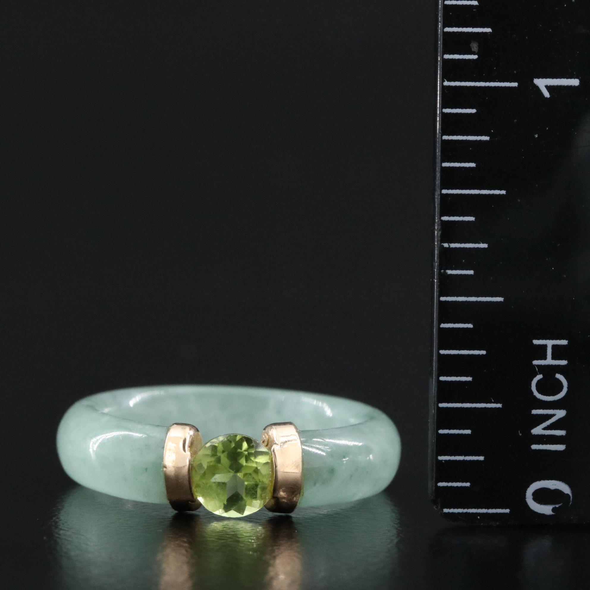 Jadeite and Peridot Ring with 10K Accent