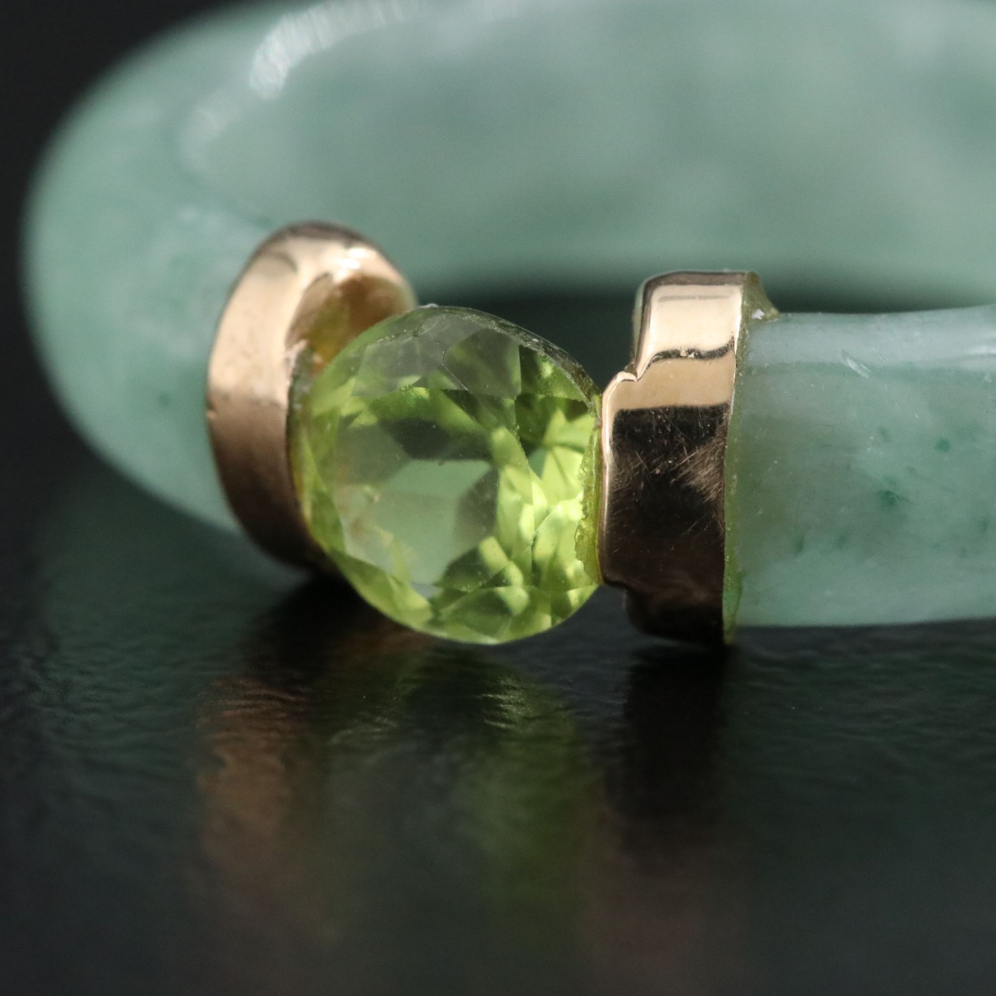 Jadeite and Peridot Ring with 10K Accent