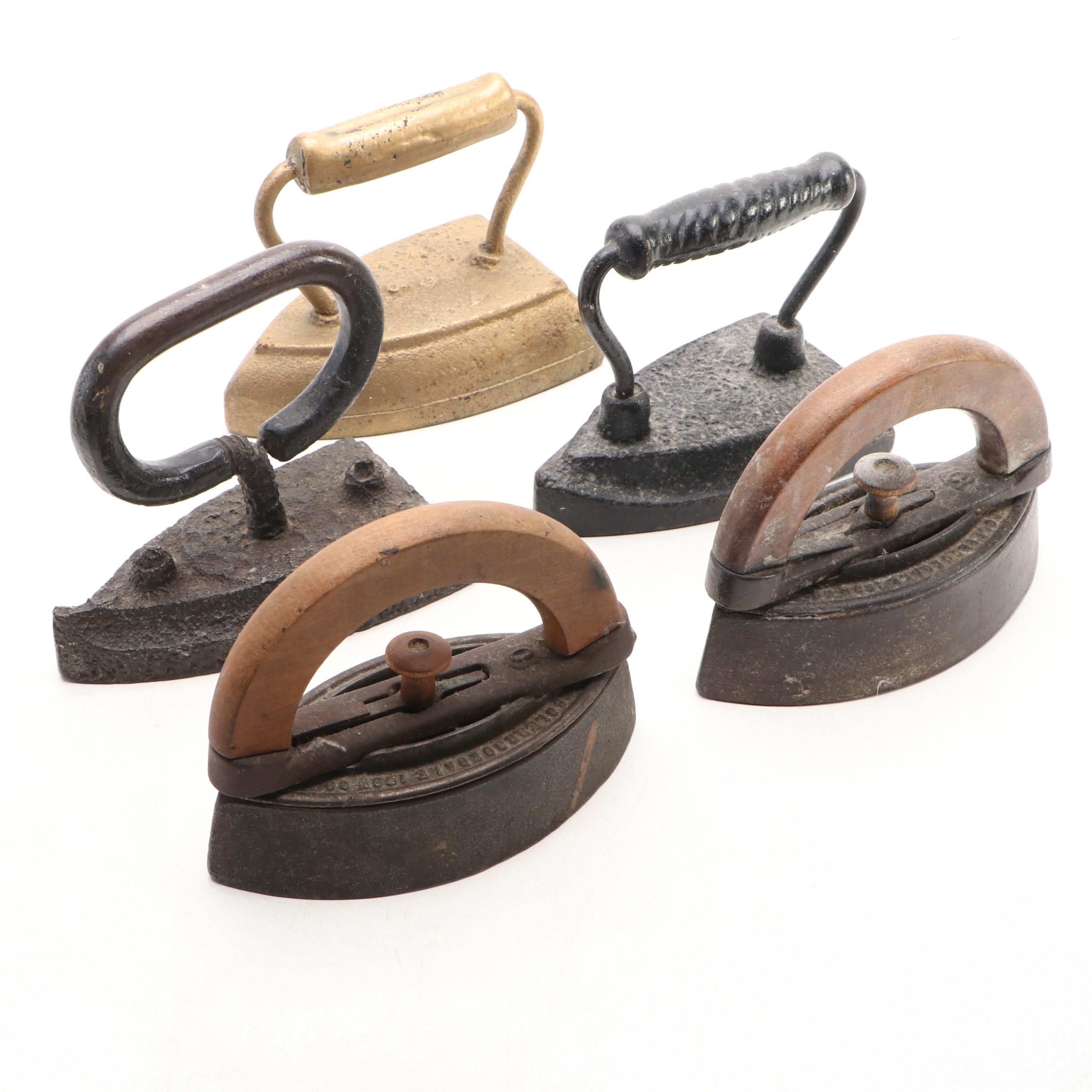 Antique Sad Irons with Wood and Twisted Metal Handles