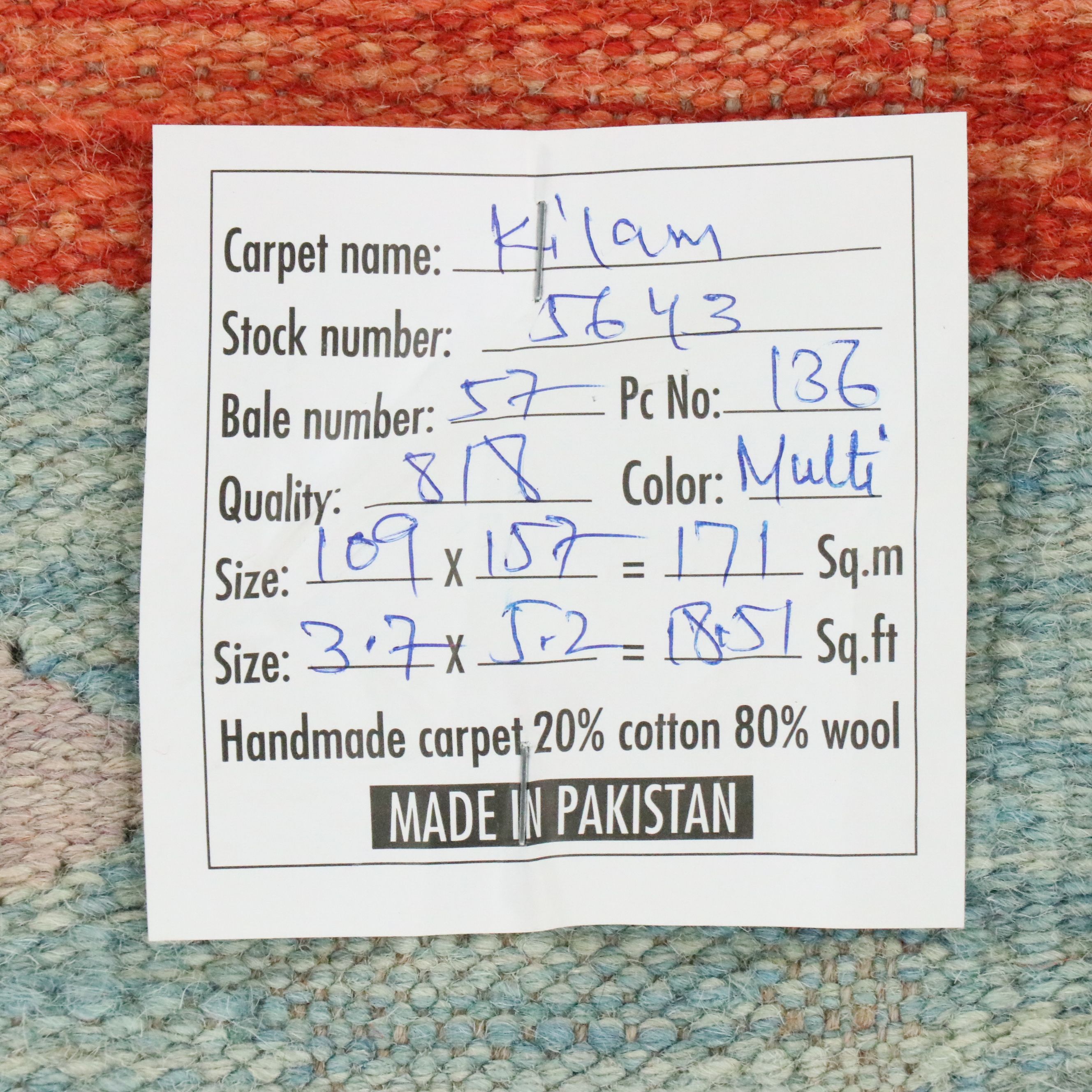 3'8 x 5'5 Handwoven Pakistani Kilim Area Rug
