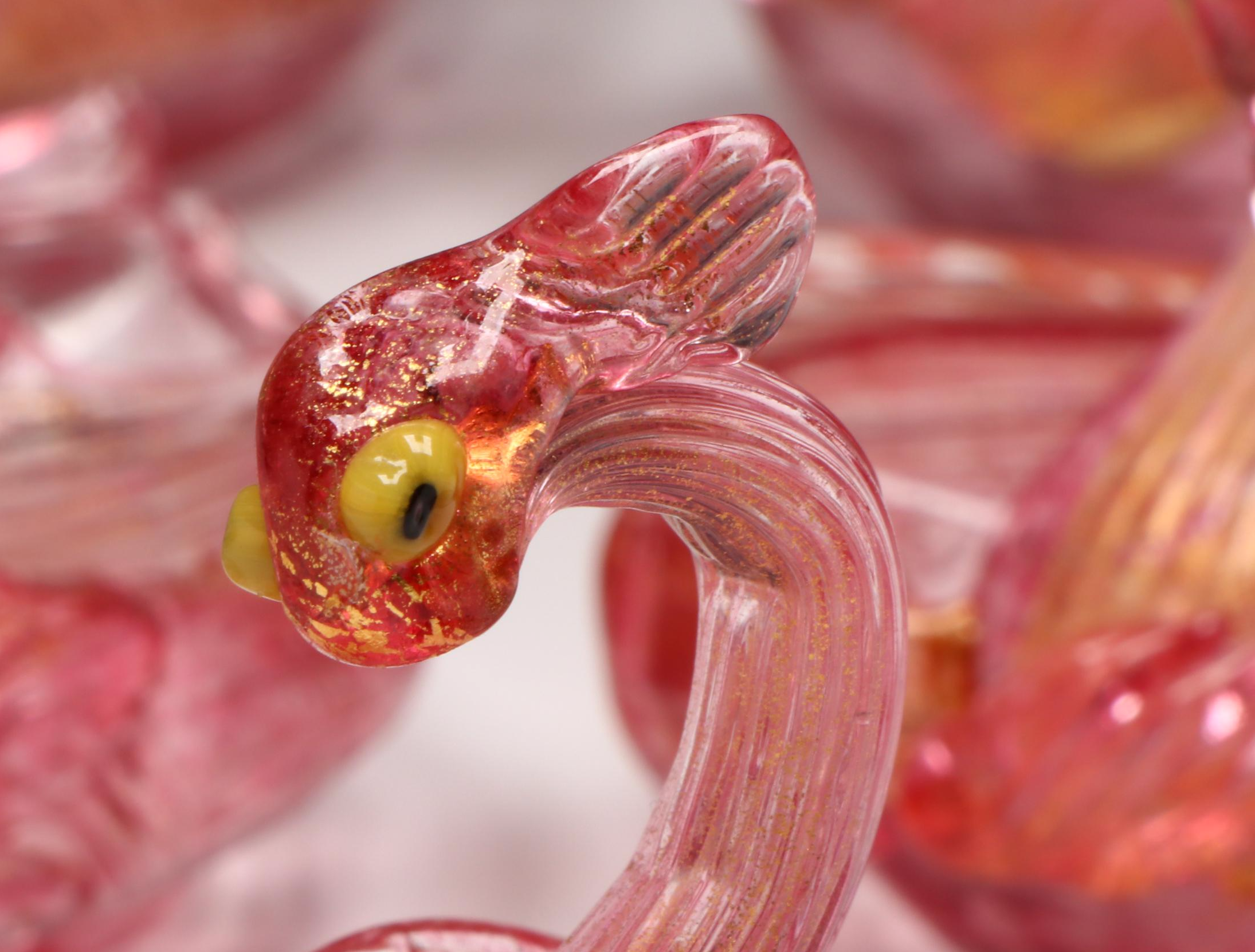 Studio Blown Pink Art Glass with Gold Flake Swan Bowls