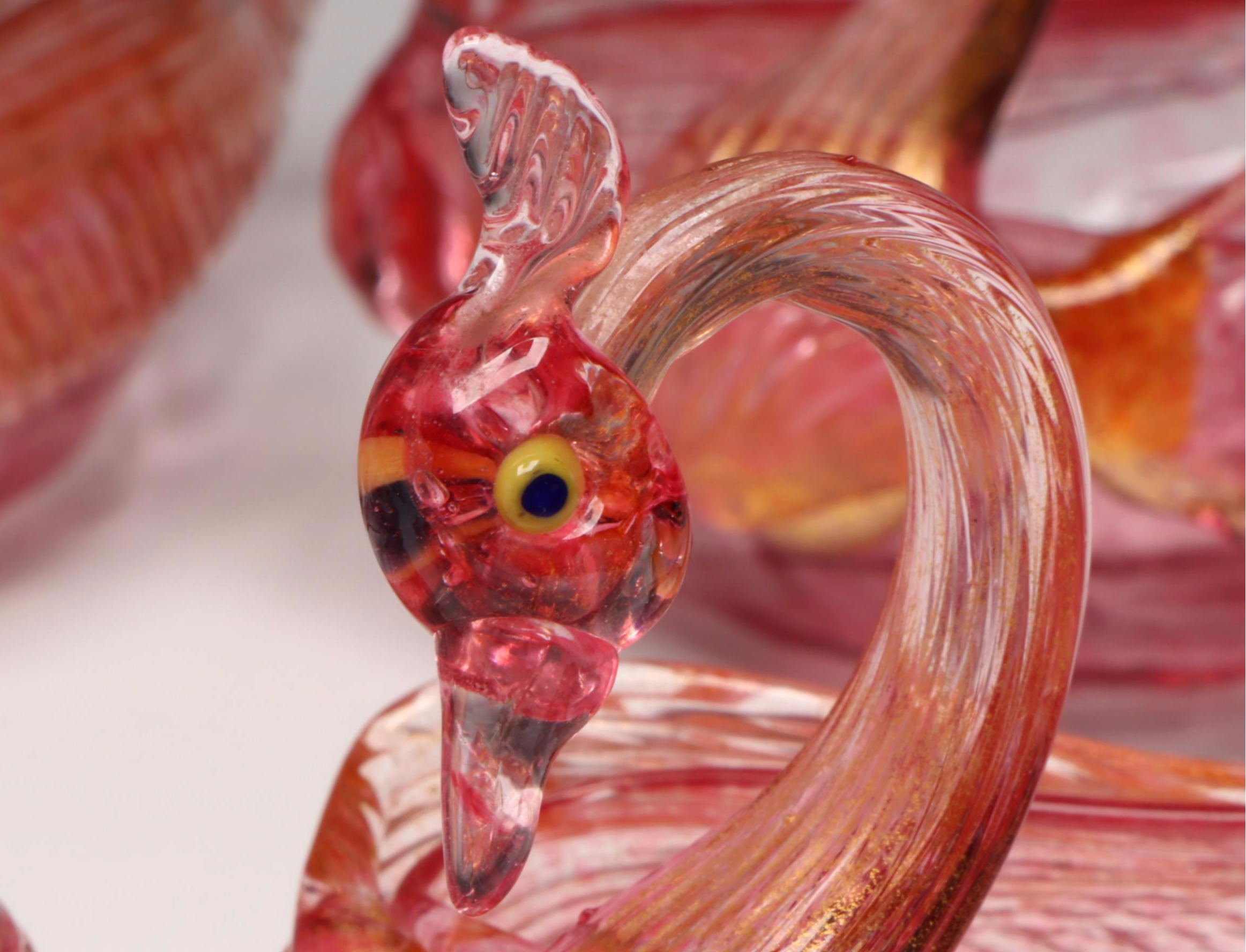 Studio Blown Pink Art Glass with Gold Flake Swan Bowls
