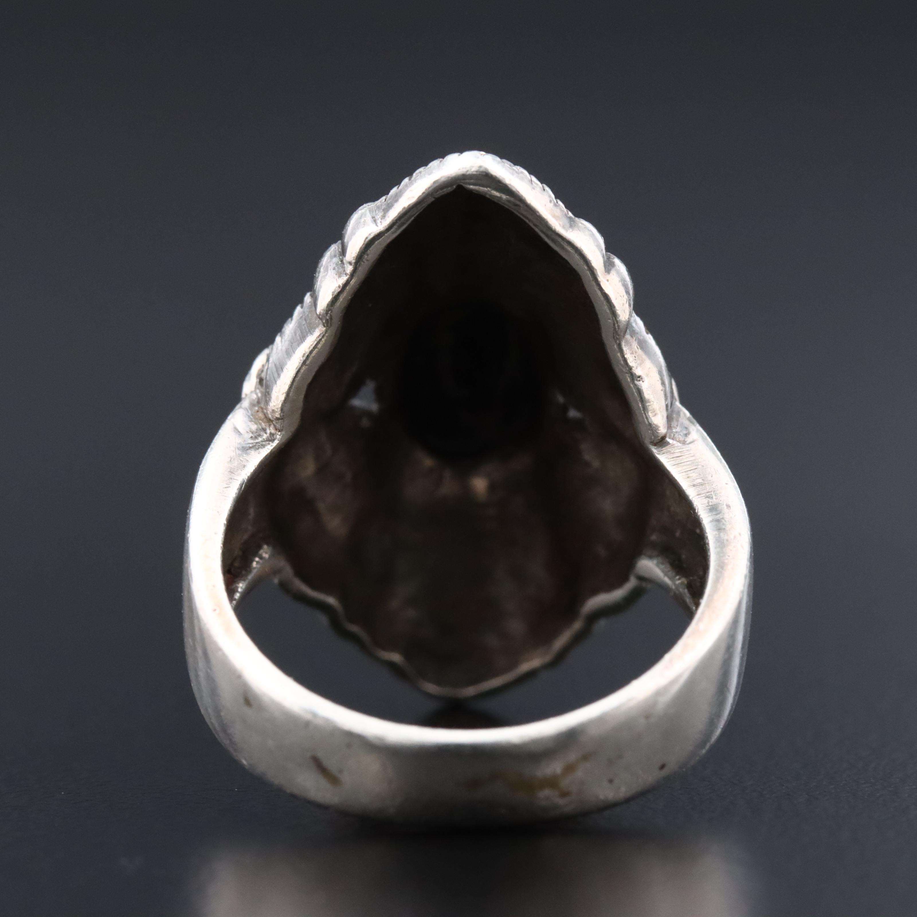 Sterling Black Onyx and Marcasite Ring