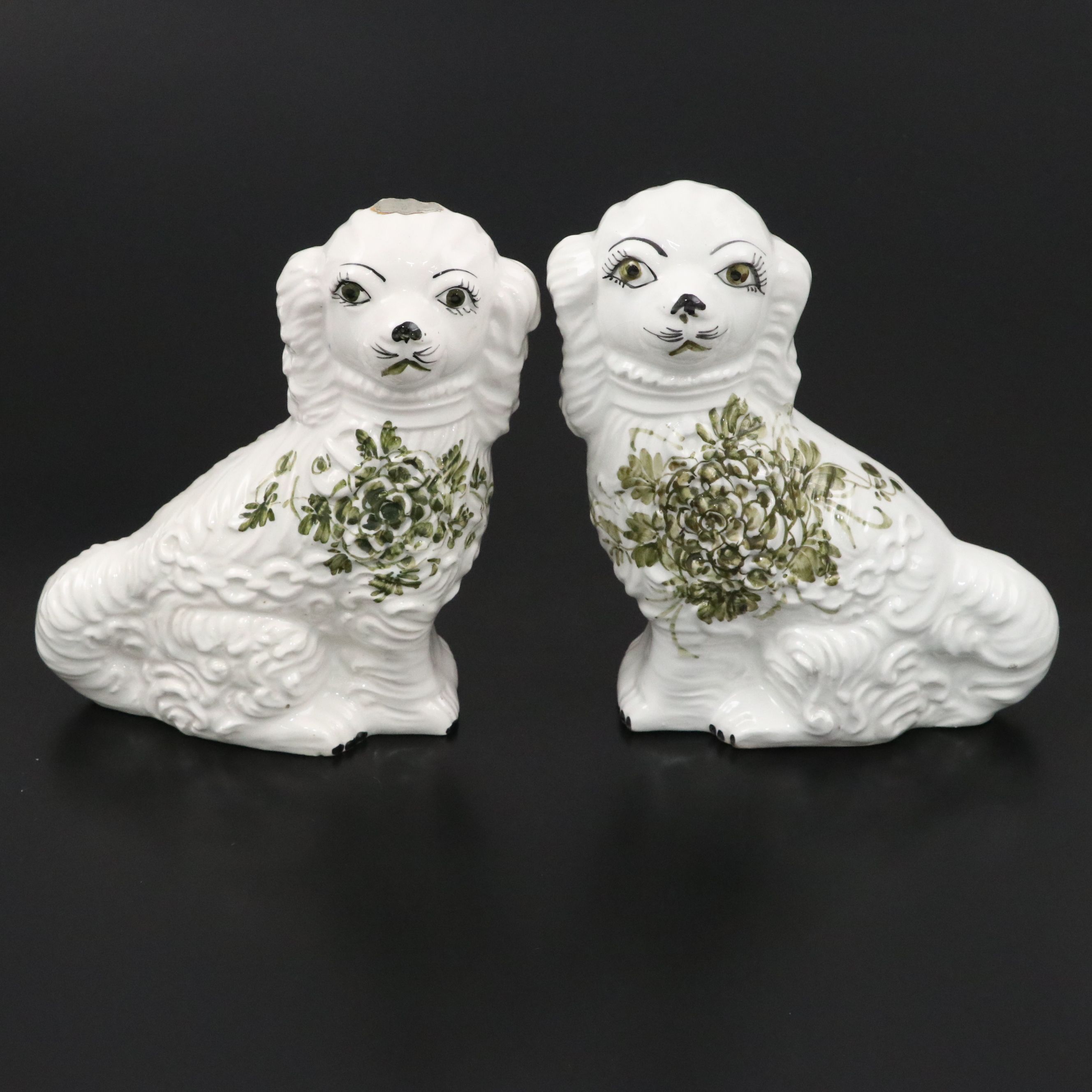 Pair of Italian Majolica Spaniel Figurines, Mid to Late 20th Century