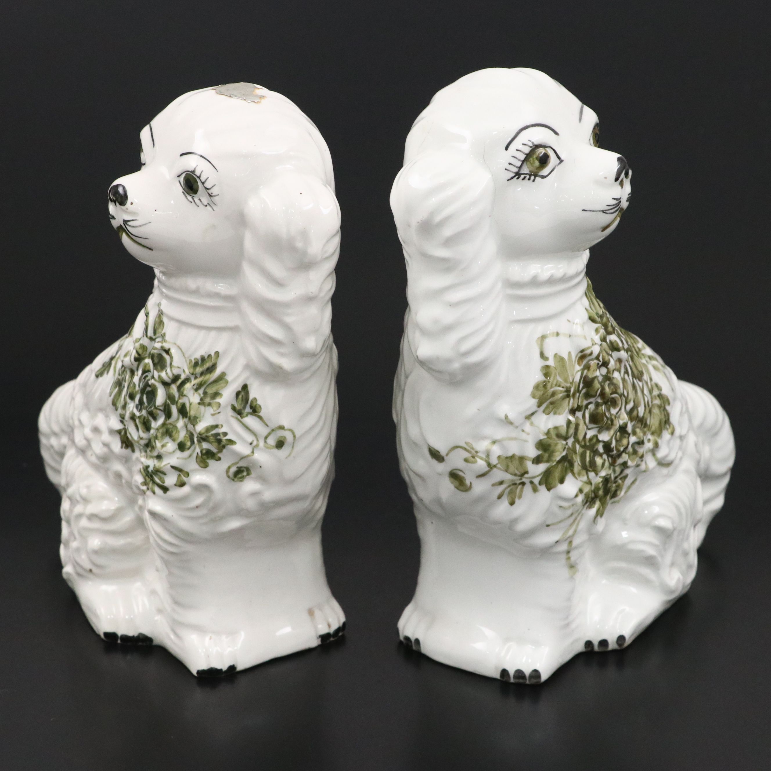 Pair of Italian Majolica Spaniel Figurines, Mid to Late 20th Century