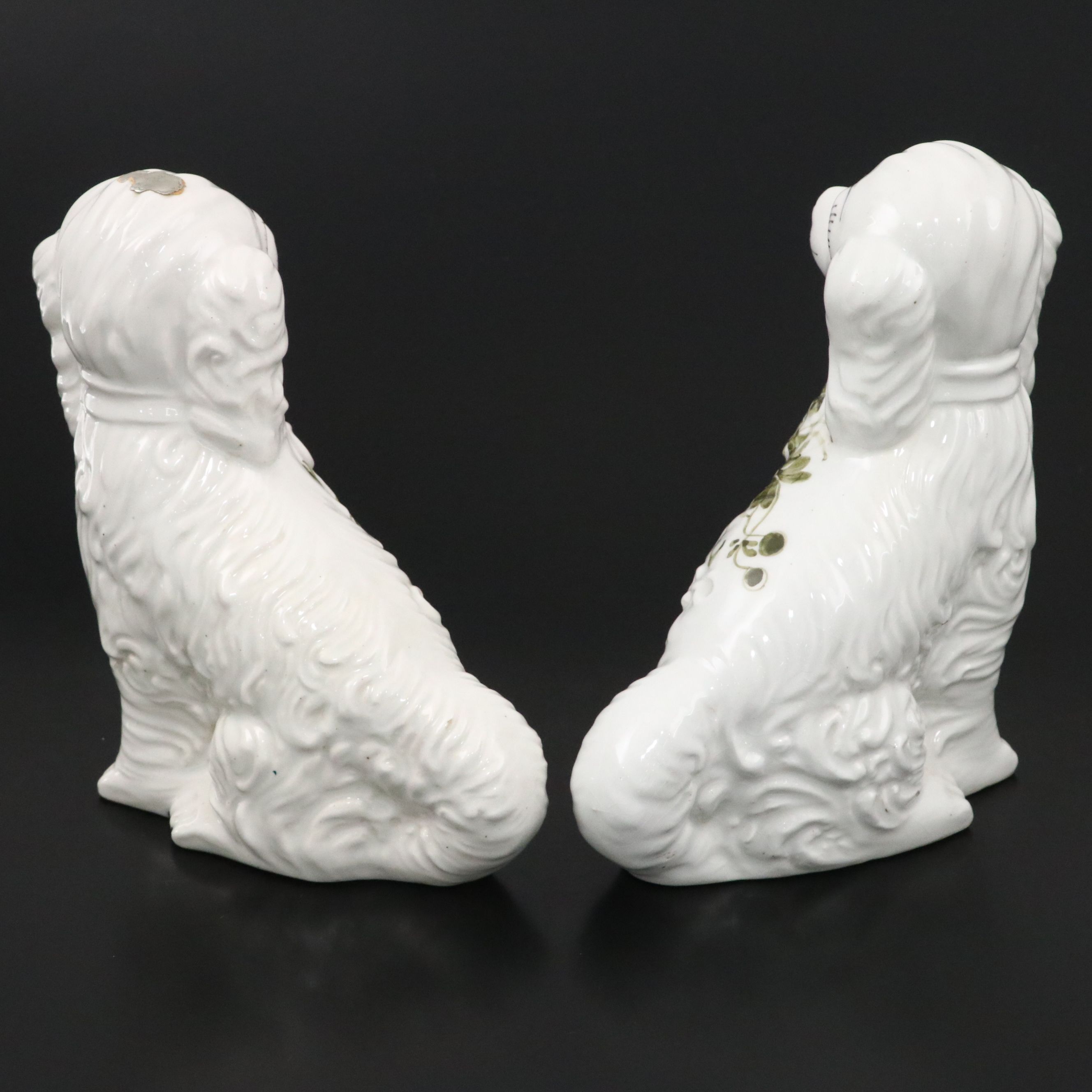 Pair of Italian Majolica Spaniel Figurines, Mid to Late 20th Century