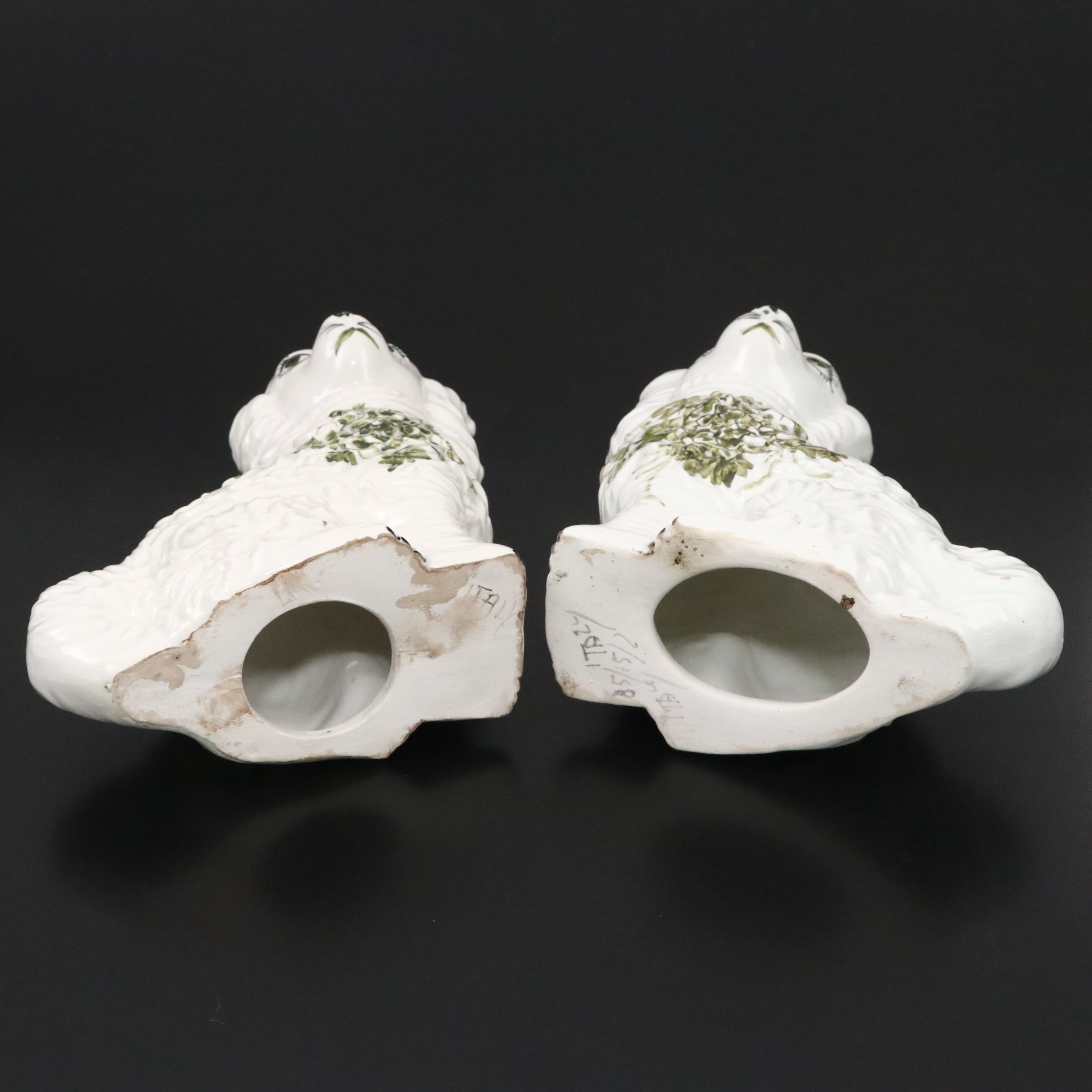 Pair of Italian Majolica Spaniel Figurines, Mid to Late 20th Century