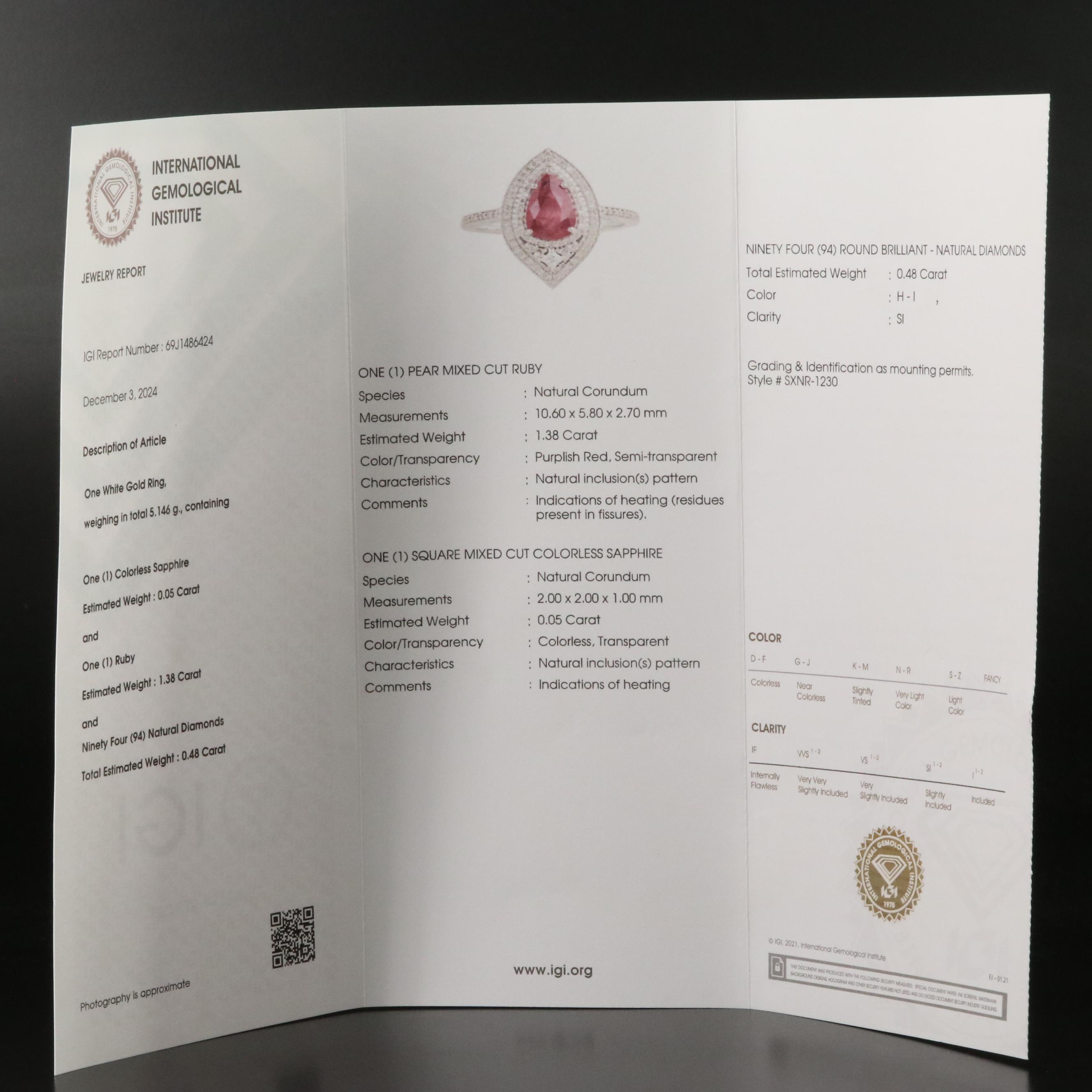 14K 1.38 CT Ruby and Diamond Ring with IGI Report