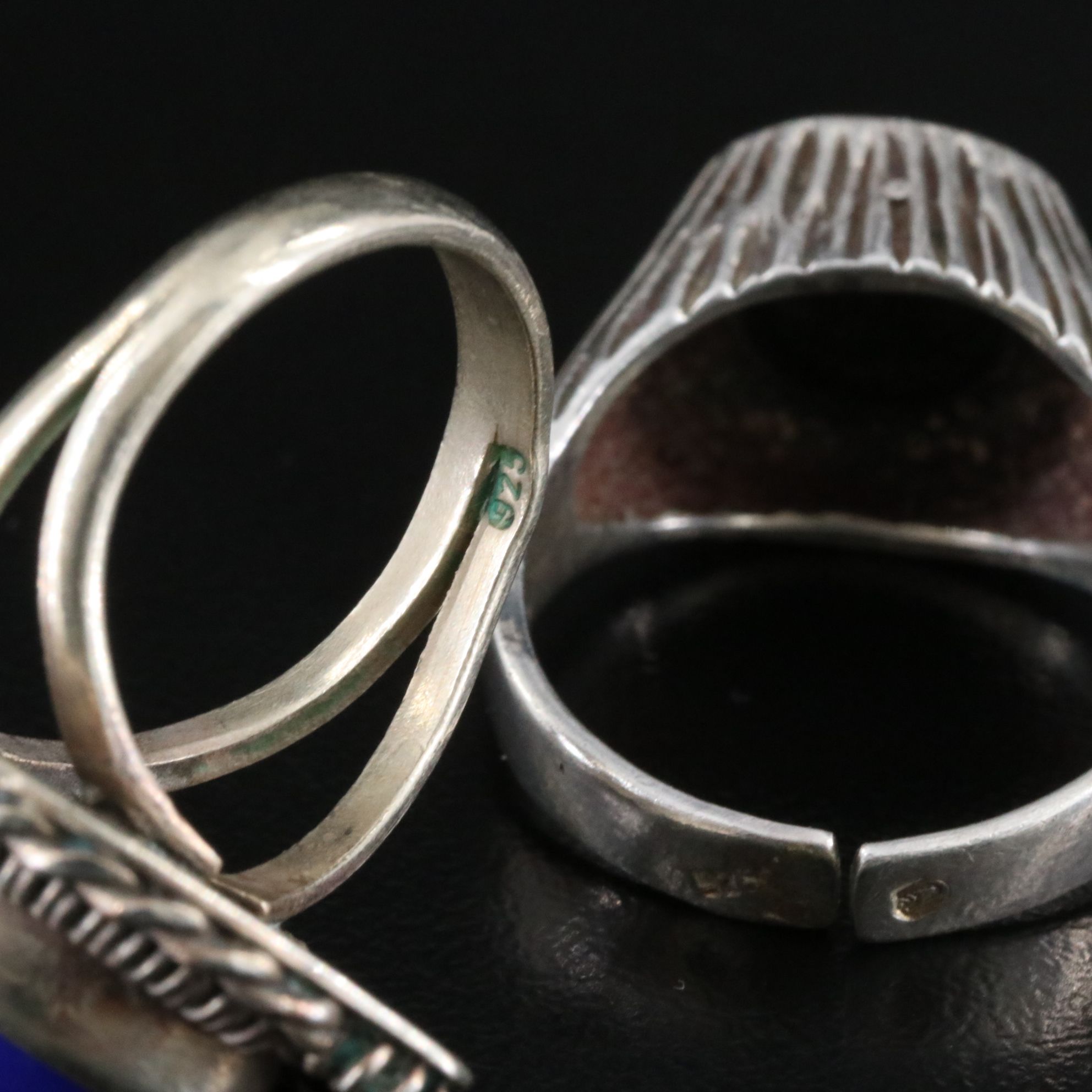 Ring Collection Featuring Sterling, Amber and Eilat Stone