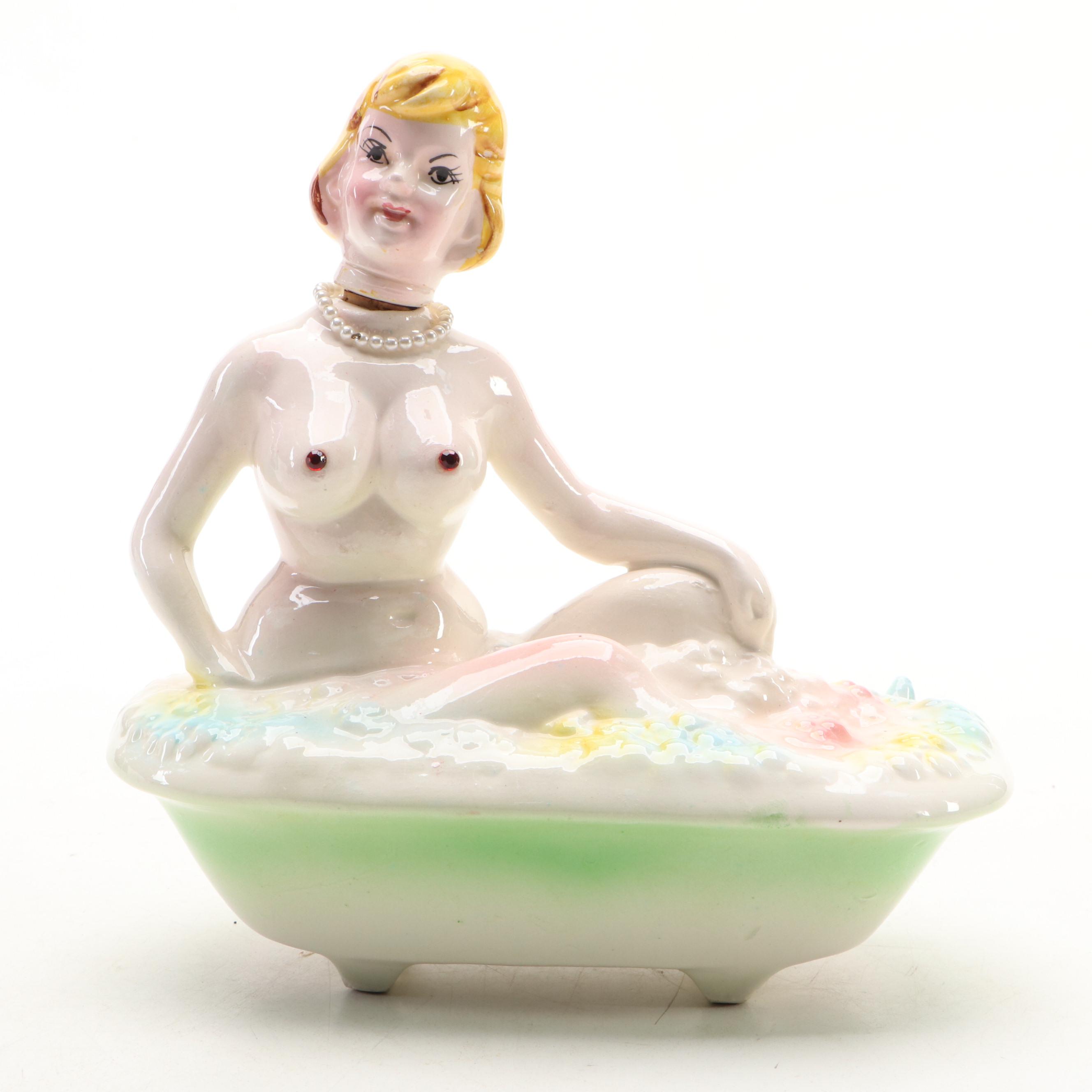 Novelty Ceramic Decanter of Woman in Bath