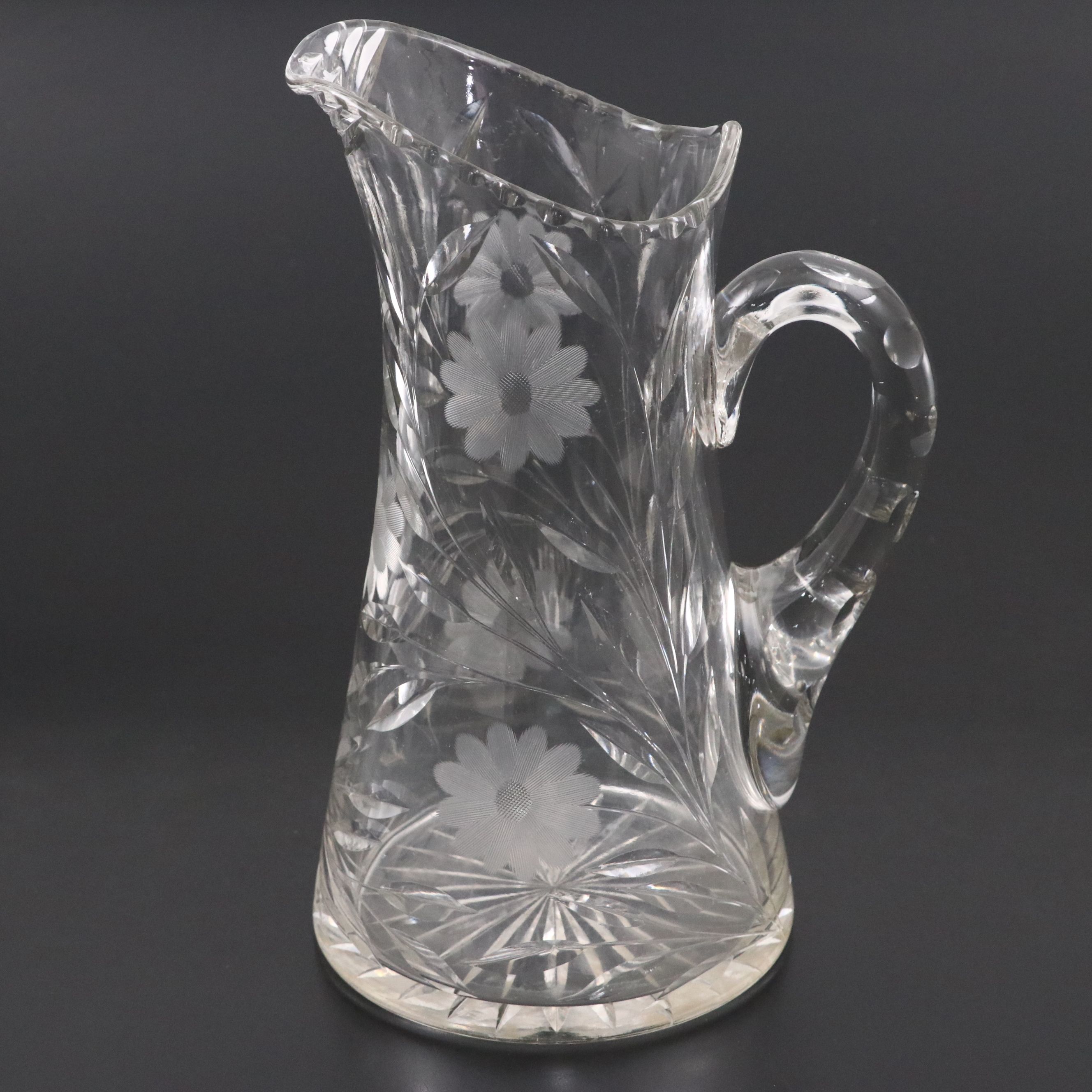 American Brilliant Cut Glass Pitcher with Short Tumblers