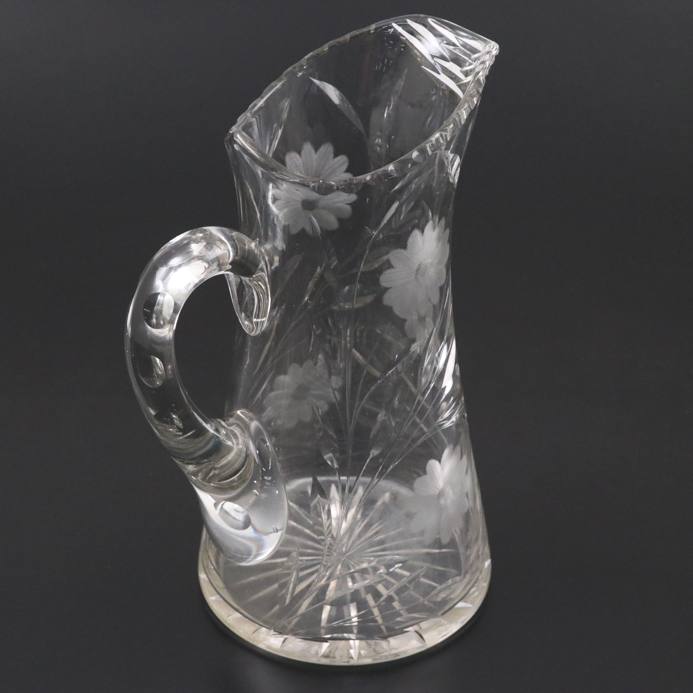 American Brilliant Cut Glass Pitcher with Short Tumblers