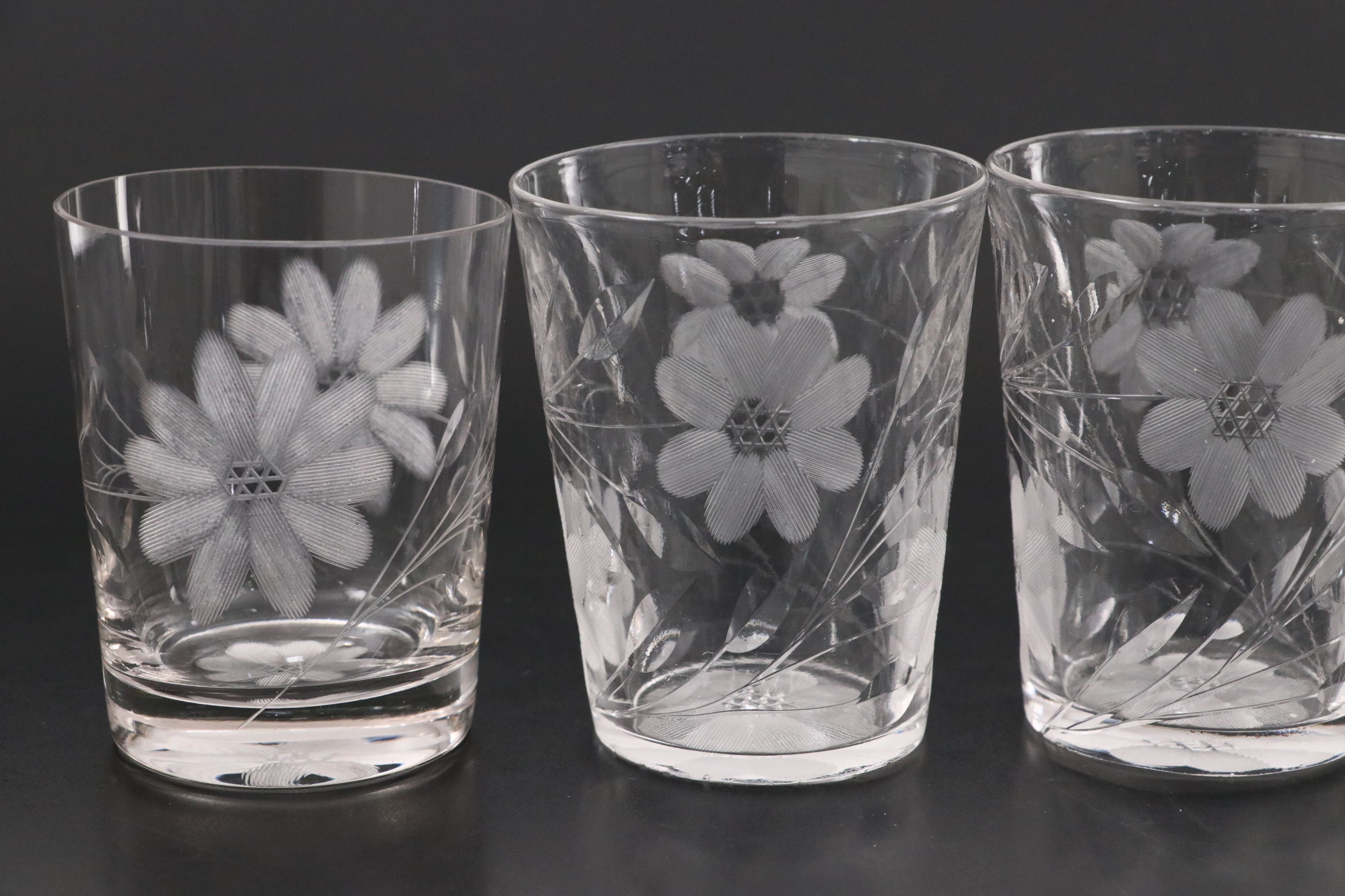 American Brilliant Cut Glass Pitcher with Short Tumblers