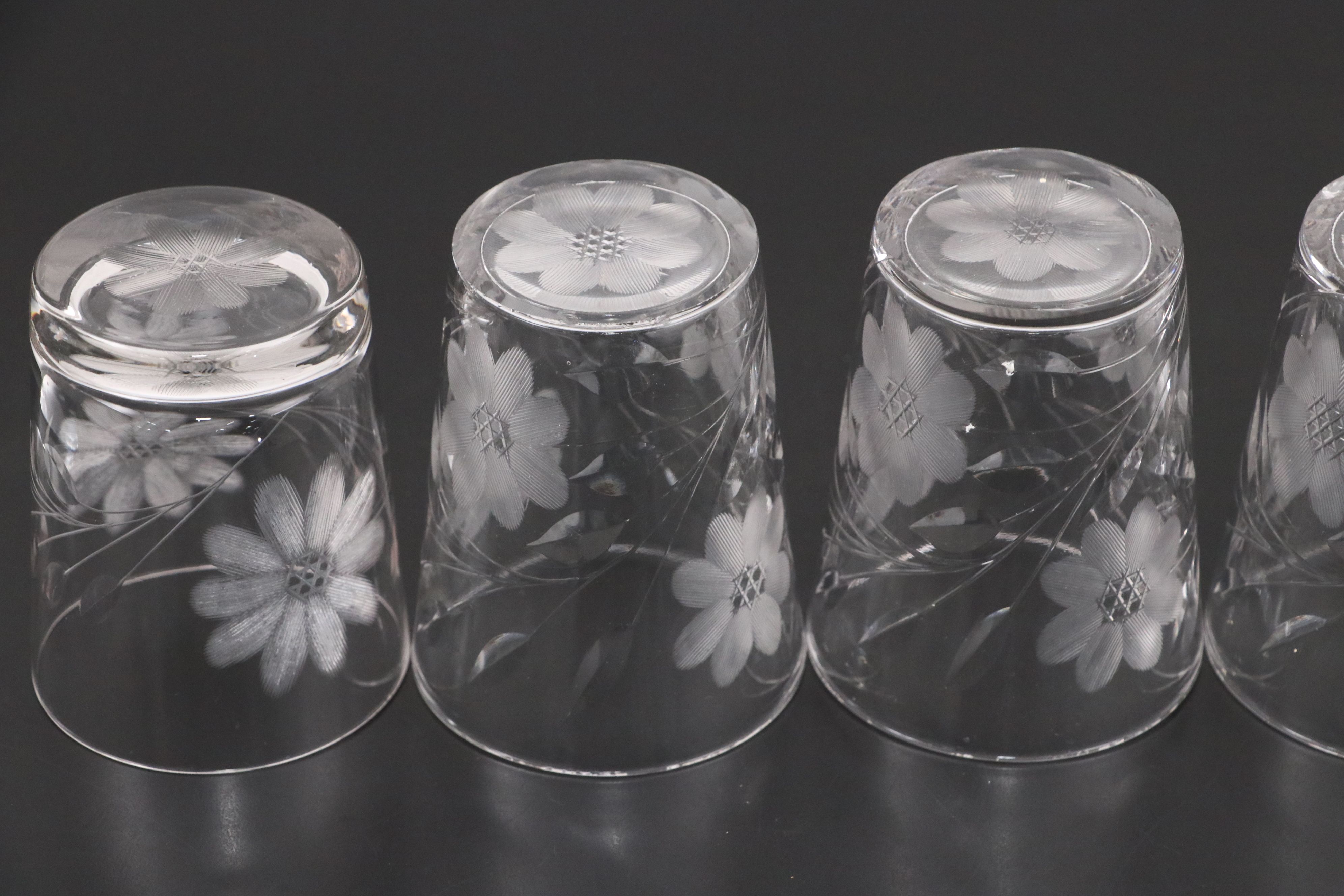 American Brilliant Cut Glass Pitcher with Short Tumblers