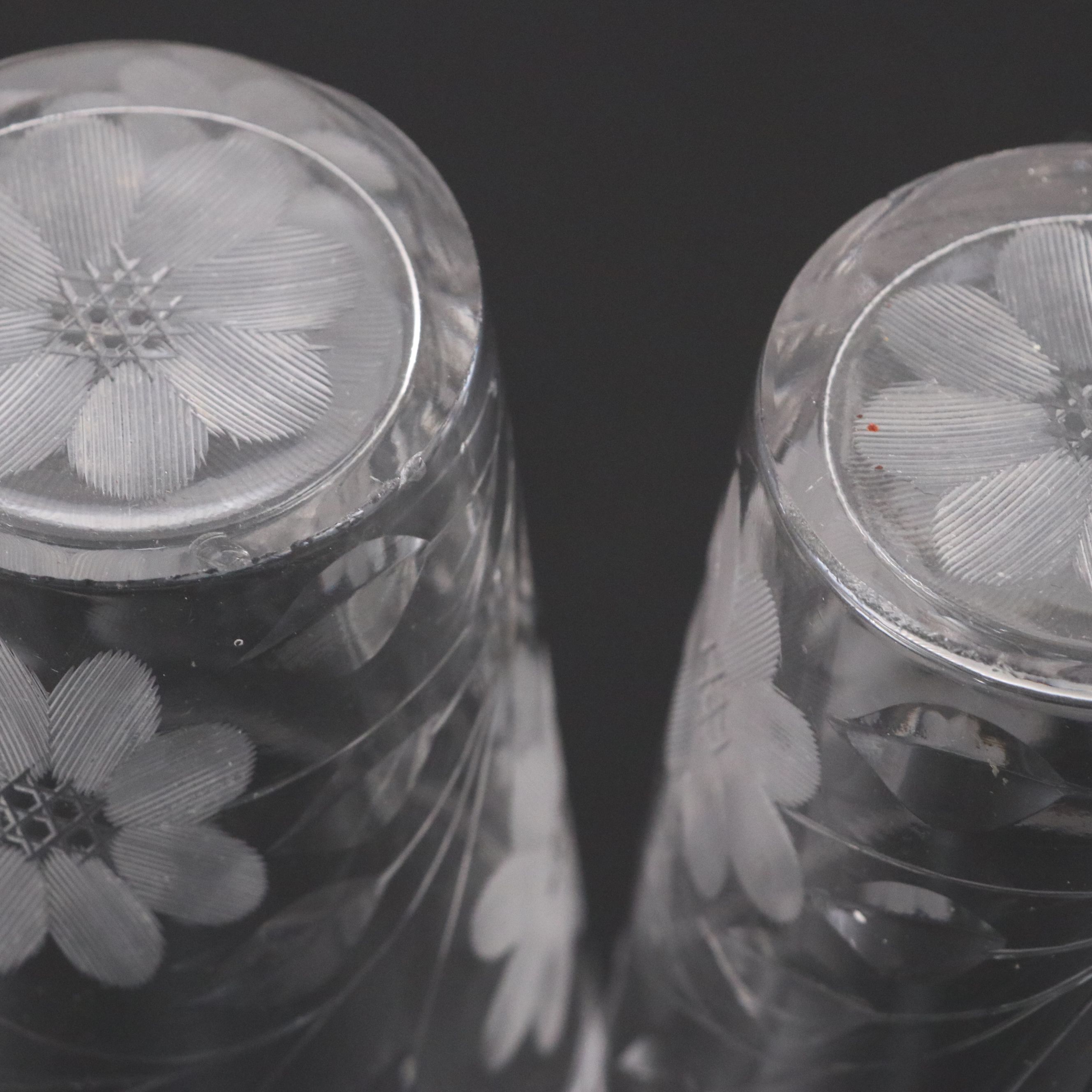 American Brilliant Cut Glass Pitcher with Short Tumblers