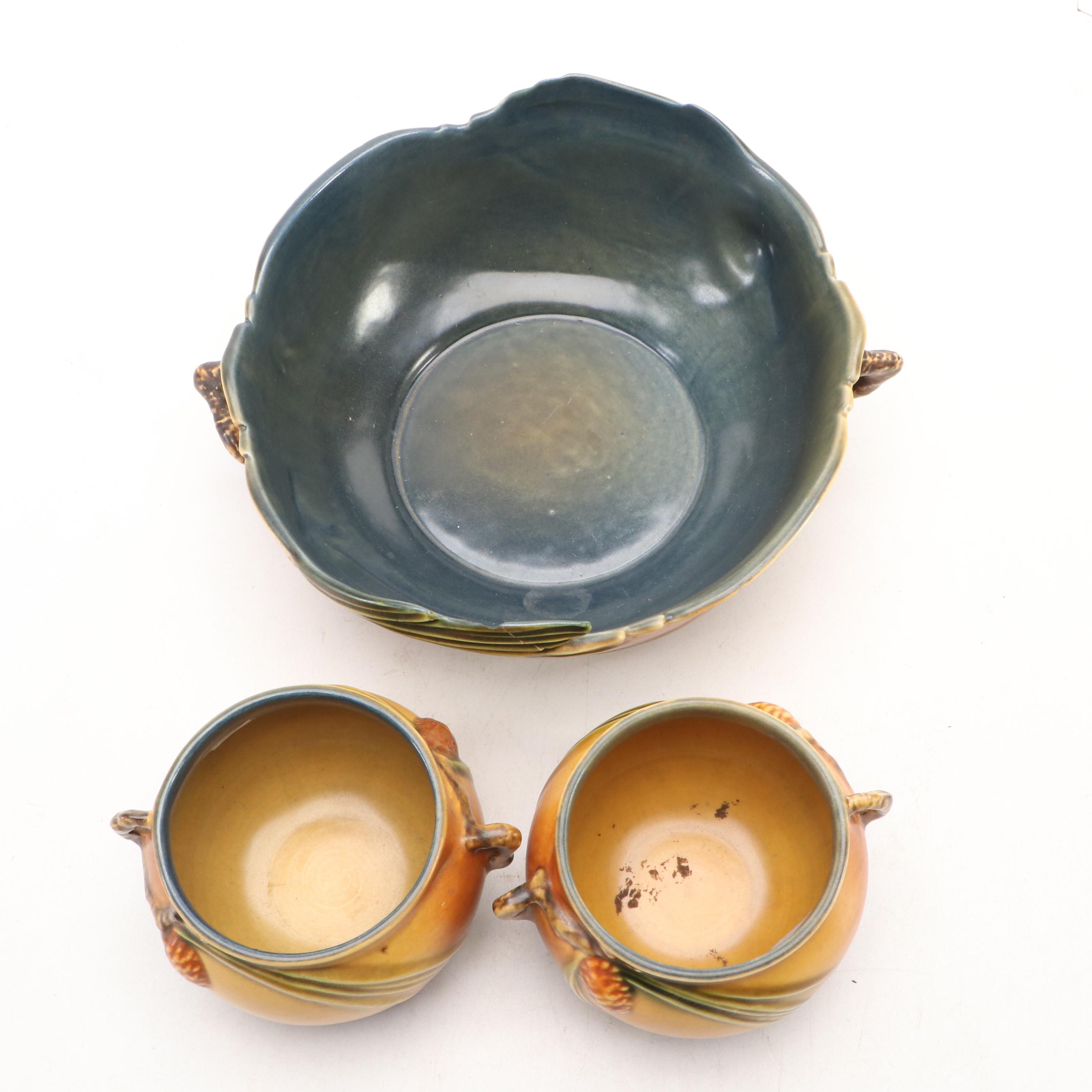 Roseville Pottery "Pine Cone" Ceramic Decorative Bowl and Planters