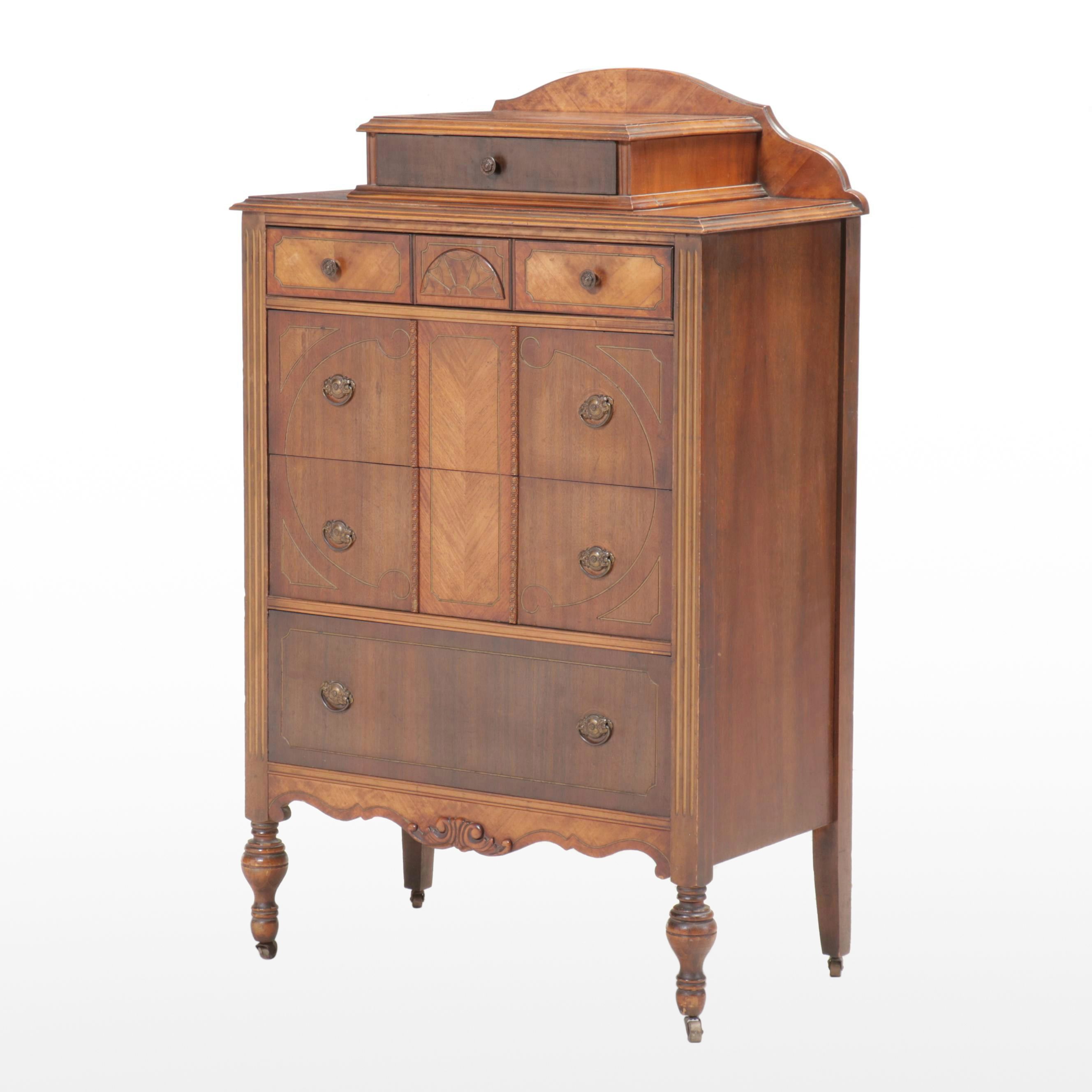 E. Kleeman Co. Jacobean Revival Style Mahogany and Waterfall Chest of Drawers