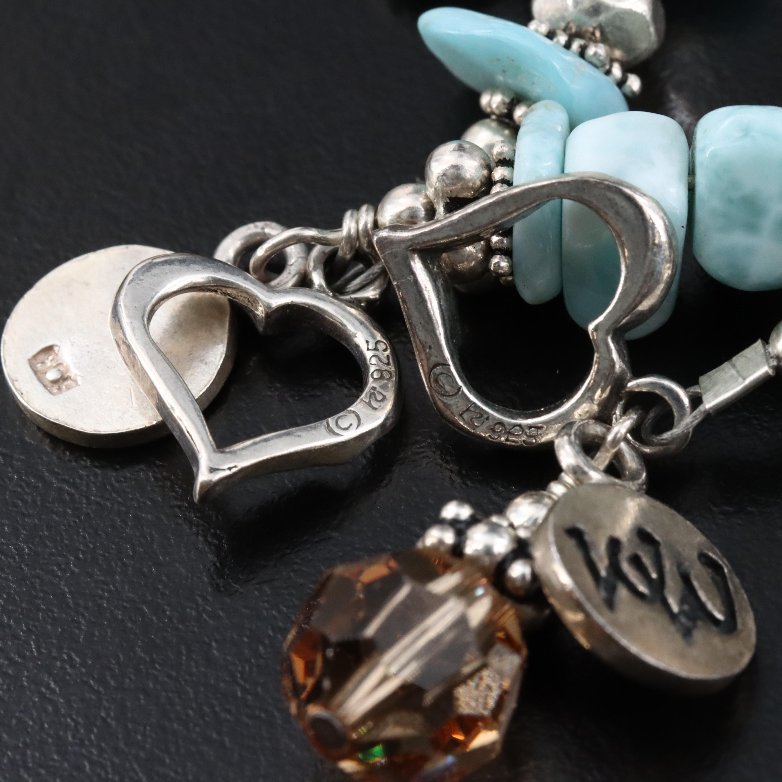 Sterling Smoky Quartz, Pearl and Glass Toggle Bracelets