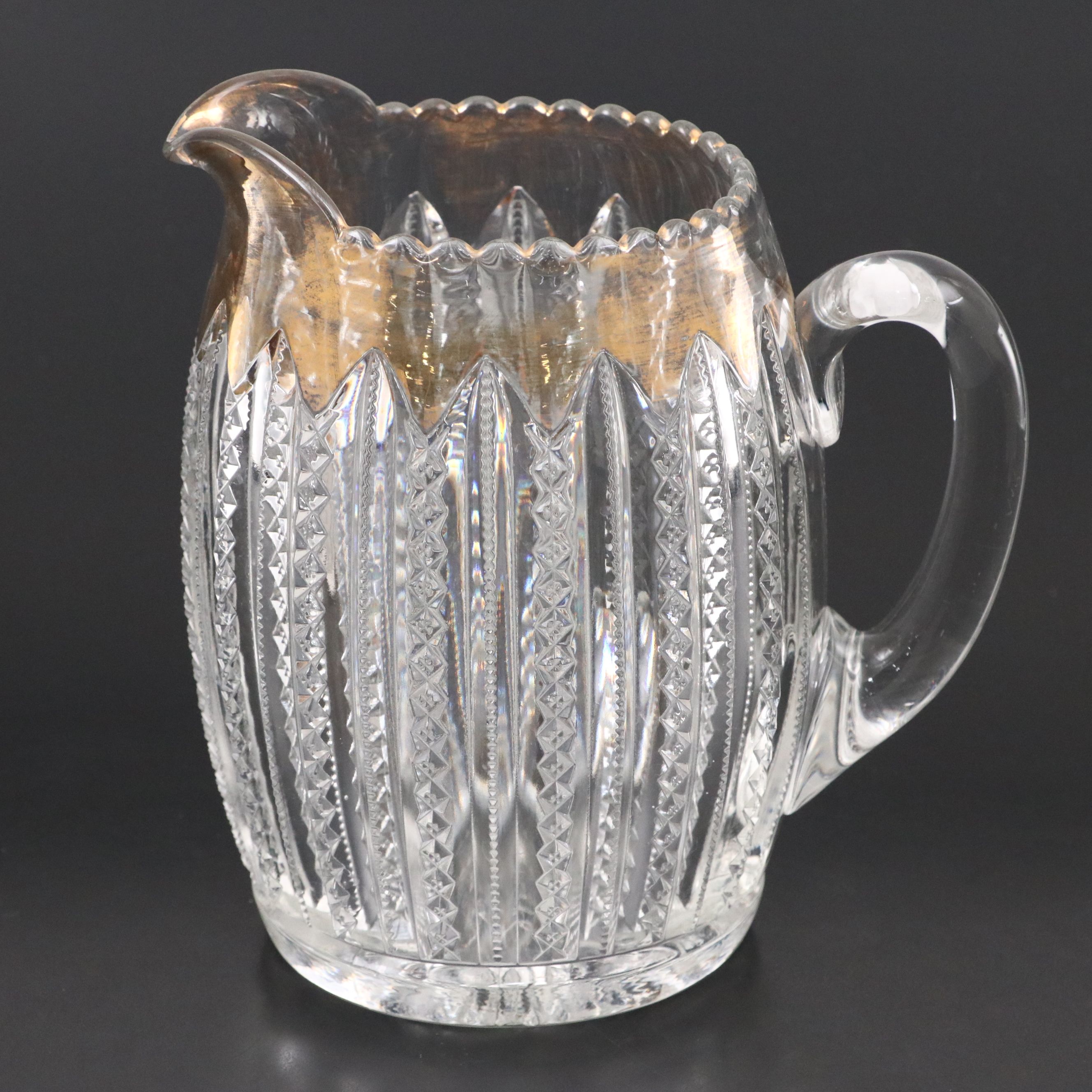 Duncan's Sons, George & Co. No.42 "Empire" Gilt Rim Zipper Cut Glasses & Pitcher