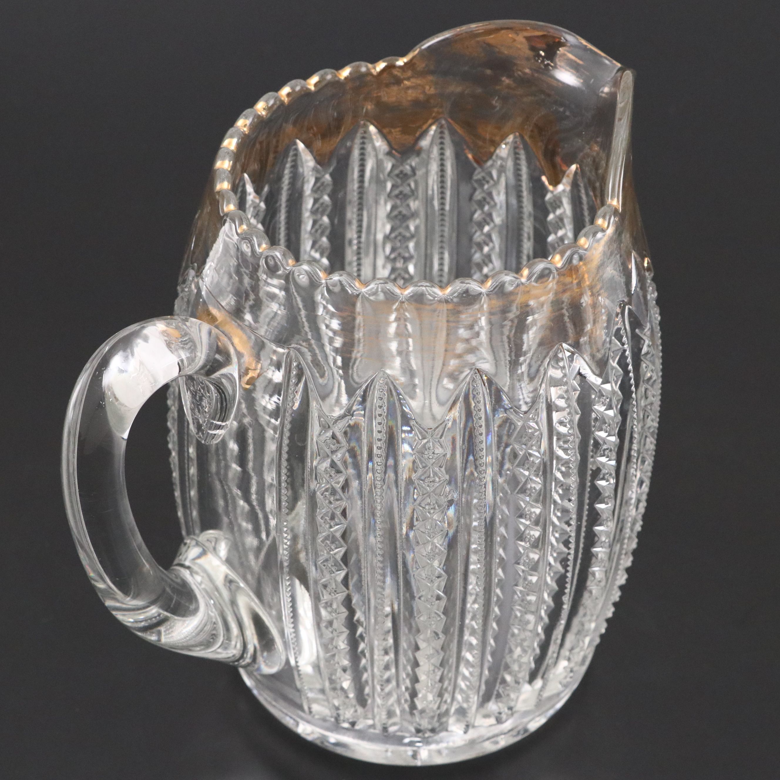 Duncan's Sons, George & Co. No.42 "Empire" Gilt Rim Zipper Cut Glasses & Pitcher