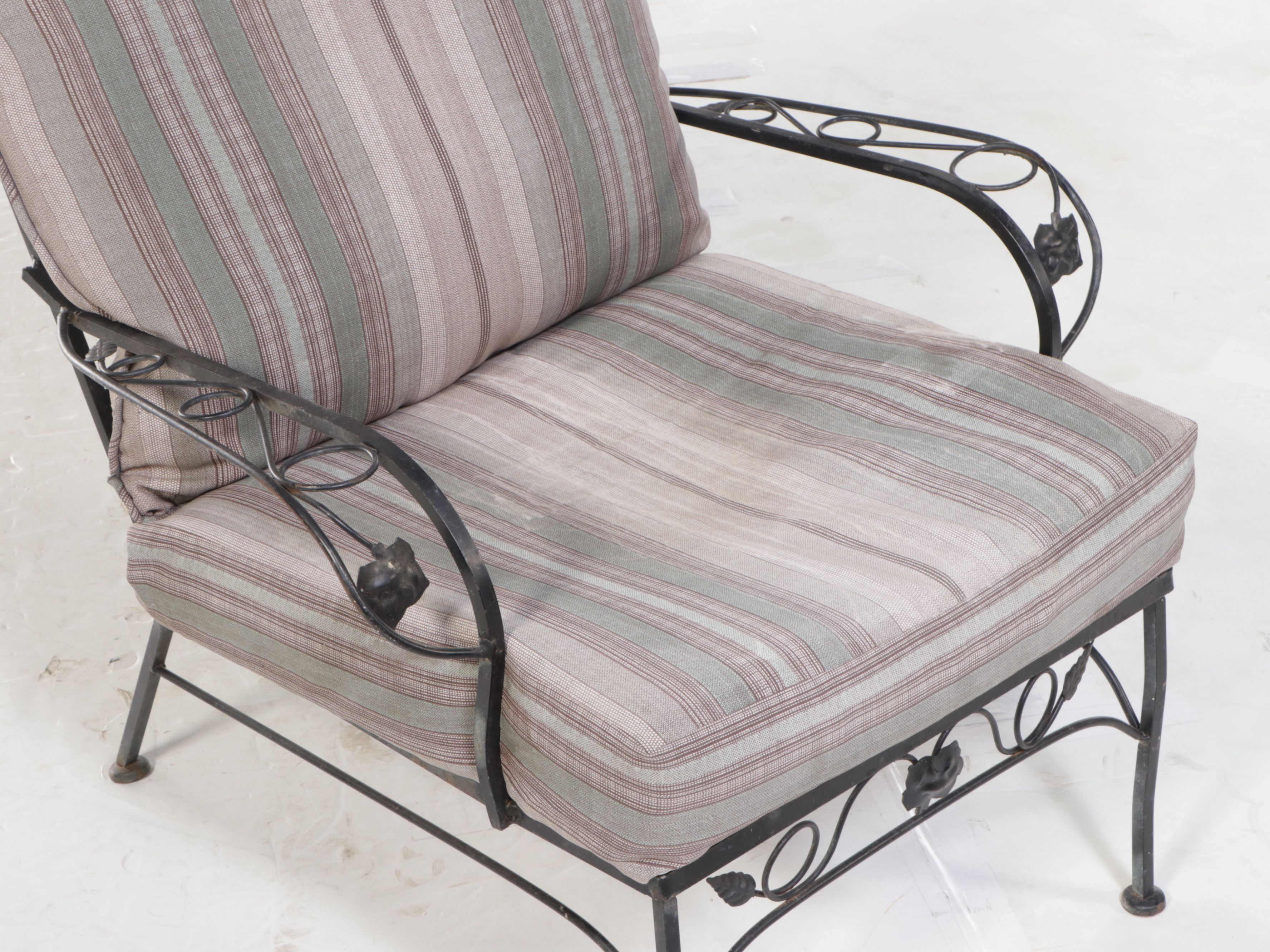 Wrought Iron Patio Chairs with Bistro Table, Allen + Roth Fabric Cushions