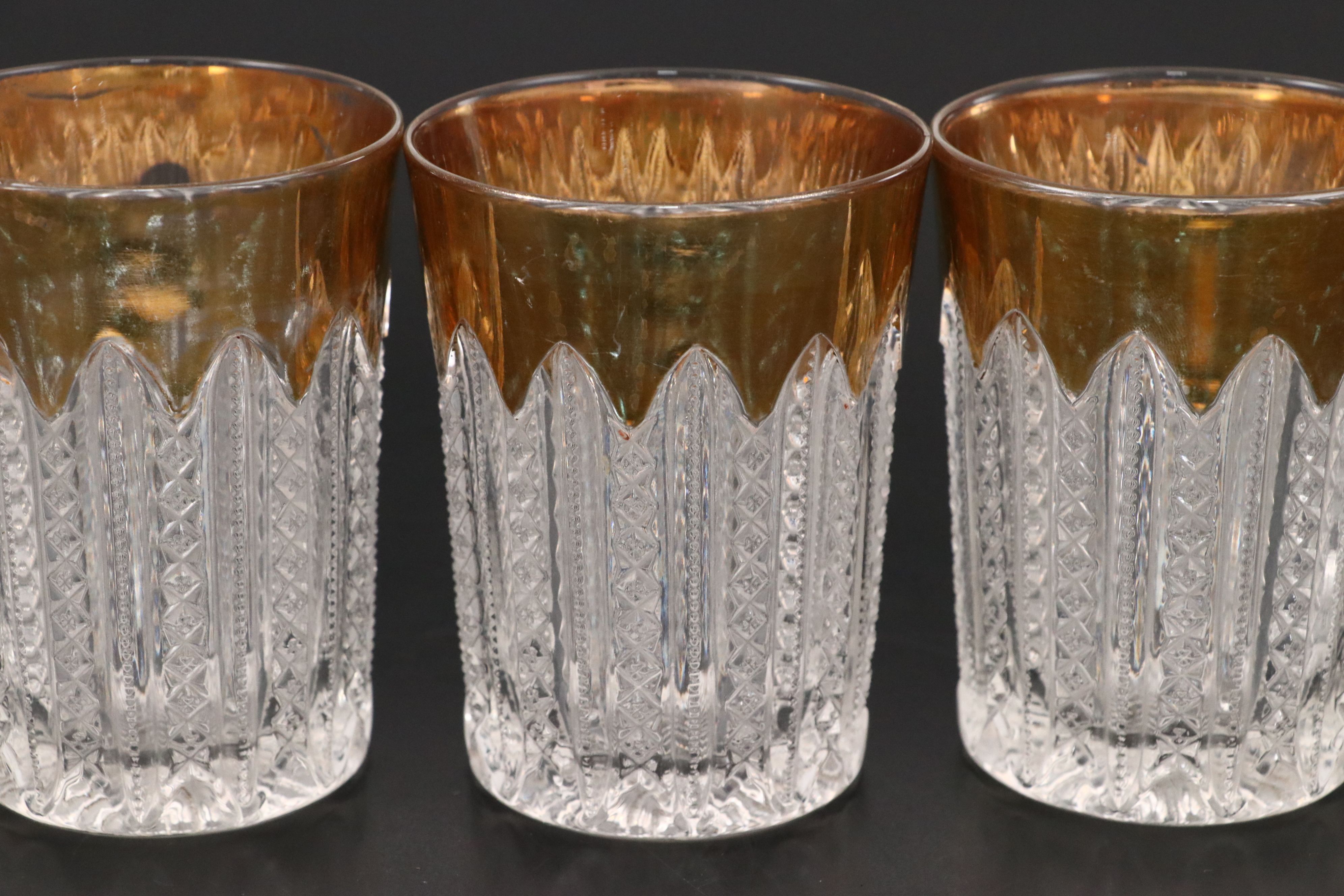 Duncan's Sons, George & Co. No.42 "Empire" Gilt Rim Zipper Cut Glasses & Pitcher