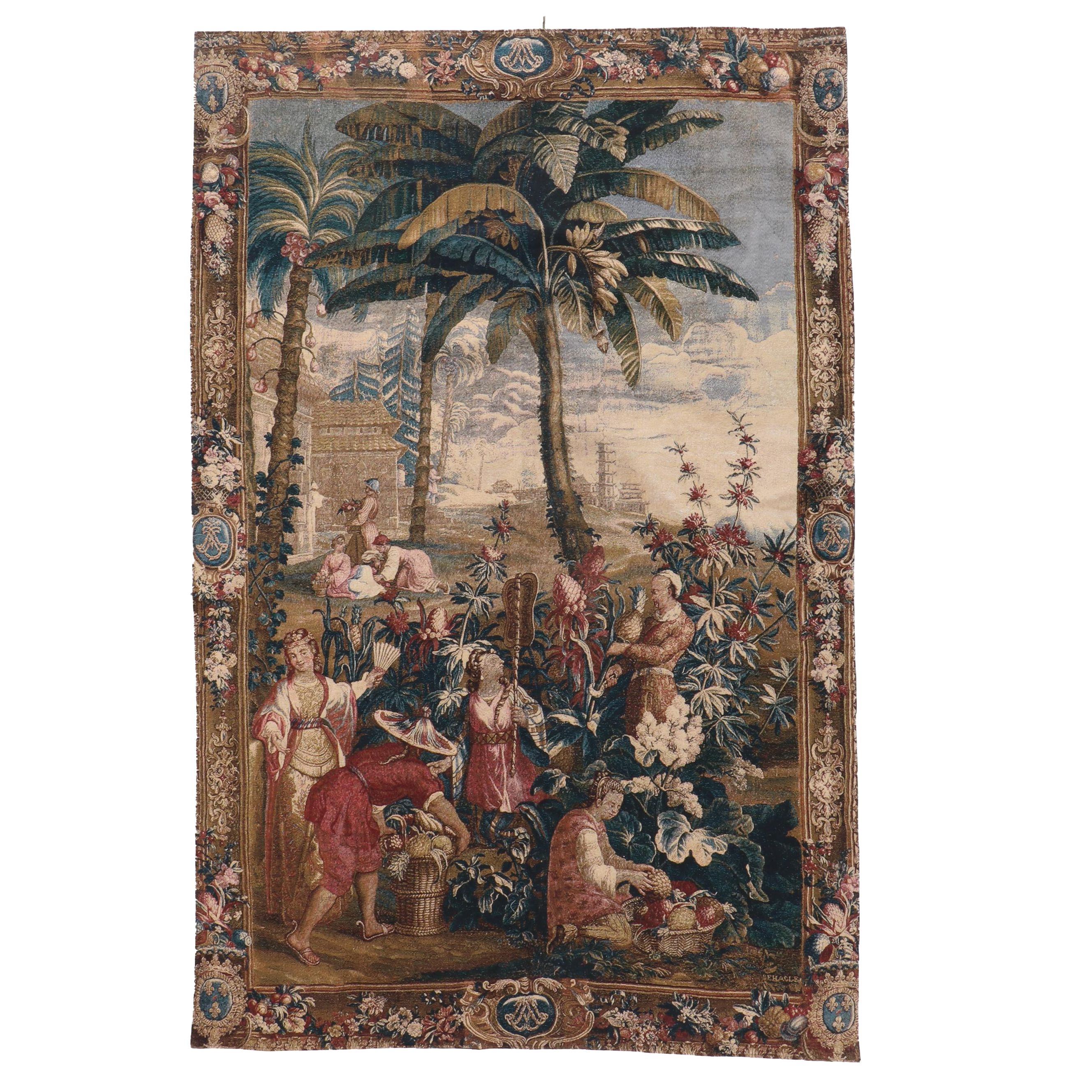Chinoiserie Tapestry Panel After "la Recolte des Ananas", The Pineapple Harvest