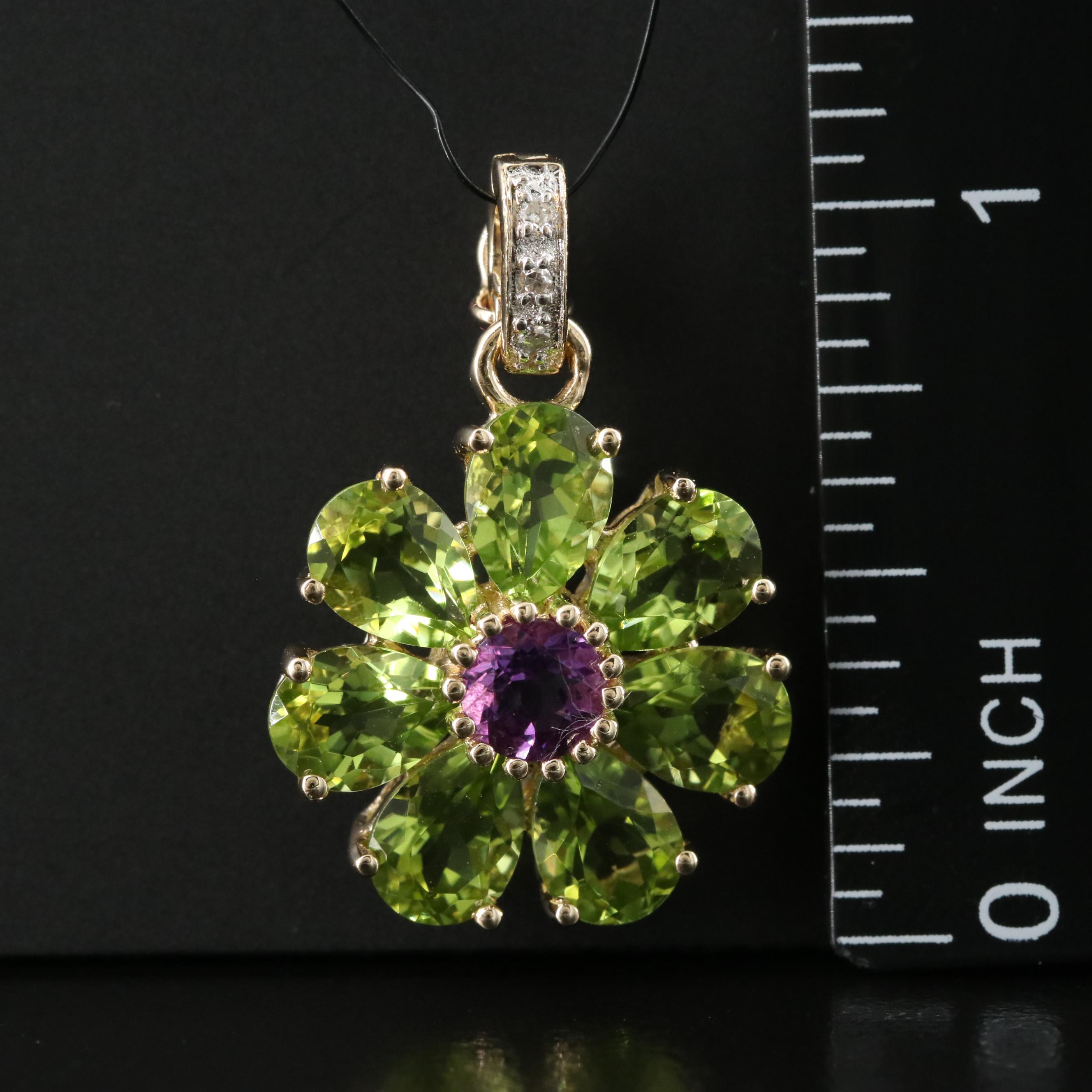14K Amethyst, Peridot and Diamond Pendant